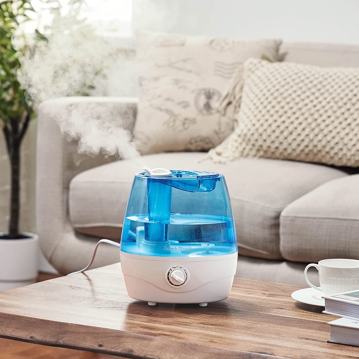Cool Mist Humidifier - 2.2L Water Tank, for Bedroom, Baby, Quiet Ultrasonic Air Vaporizer, Adjustable Mist Level, 360 Nozzle Rotation, Auto-Shut Off, Large Area Humidifiers Easy Fill and Clean