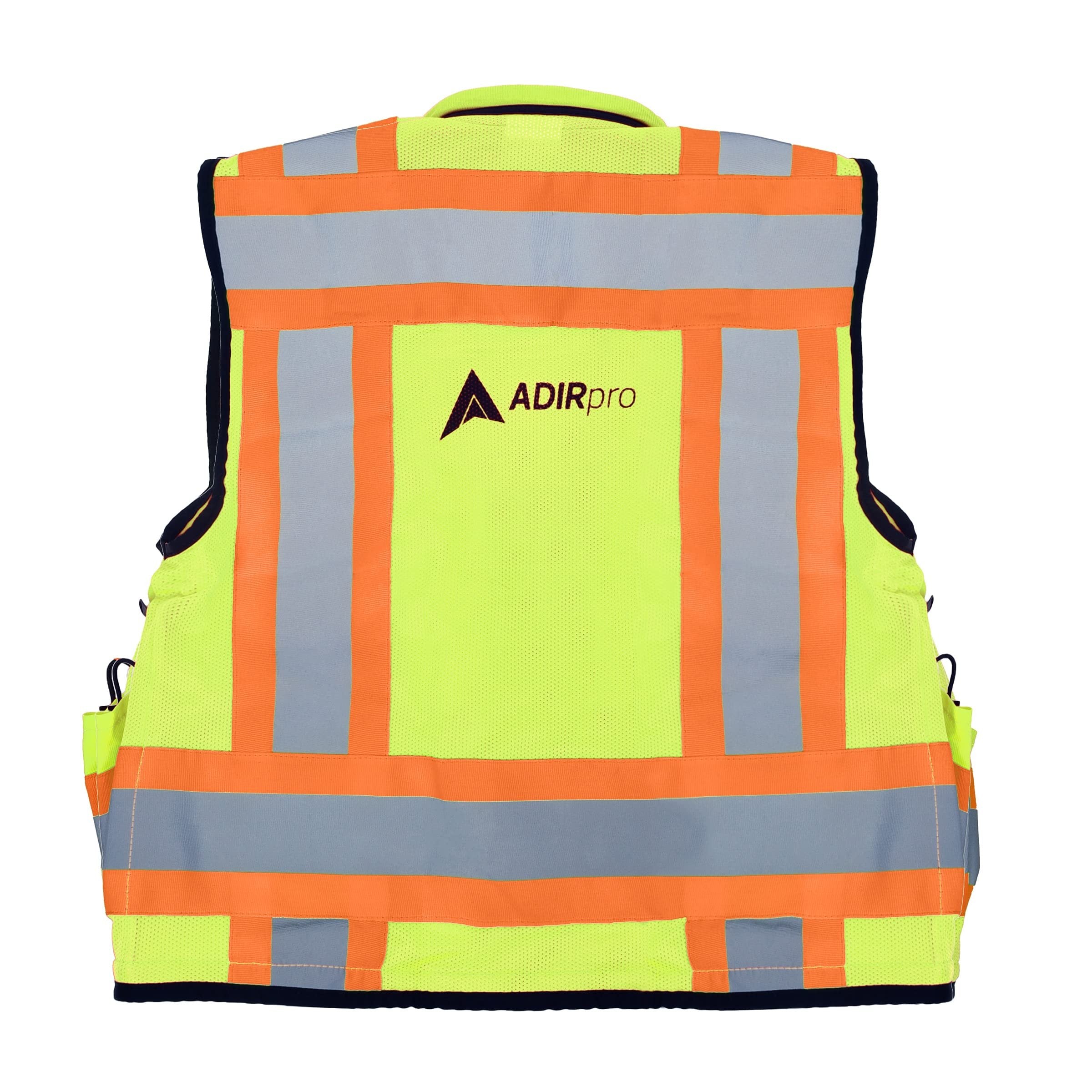 AdirPro Safety Vest - ANSI High Visibility Reflective Vest with Zipper and Utility Pockets, Class 2 Heavy-Duty Vest for Surveyors, Engineers, Construction Workers, Field Works (Yellow,XX-Large)