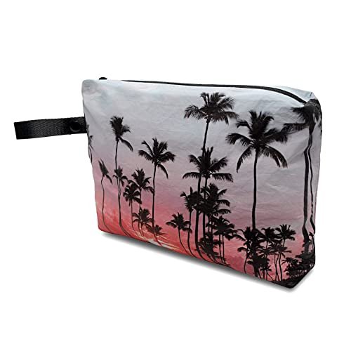 Small Wet Bag for Swimsuit - Palm Beach & Black Print, Reversible Waterproof Pouch with Carabiner Clip, Diaper Bag for Bathing Suits, Travel, Gym, Baby - 8.5x1.75x6.5 Inch