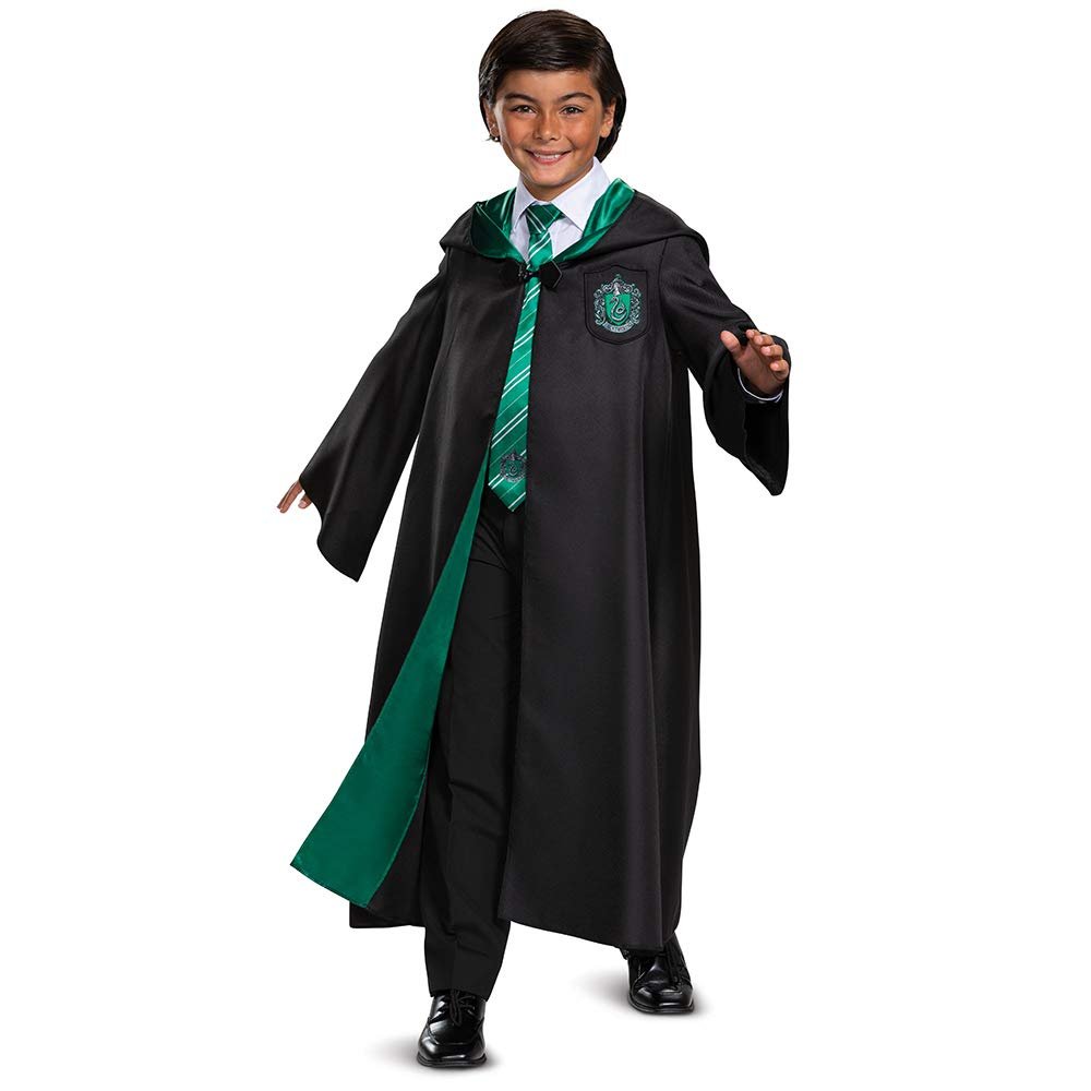 Disguise Harry Potter Slytherin Robe Deluxe Children's Costume Accessory, Black & Green, Kids Size Large (10-12)