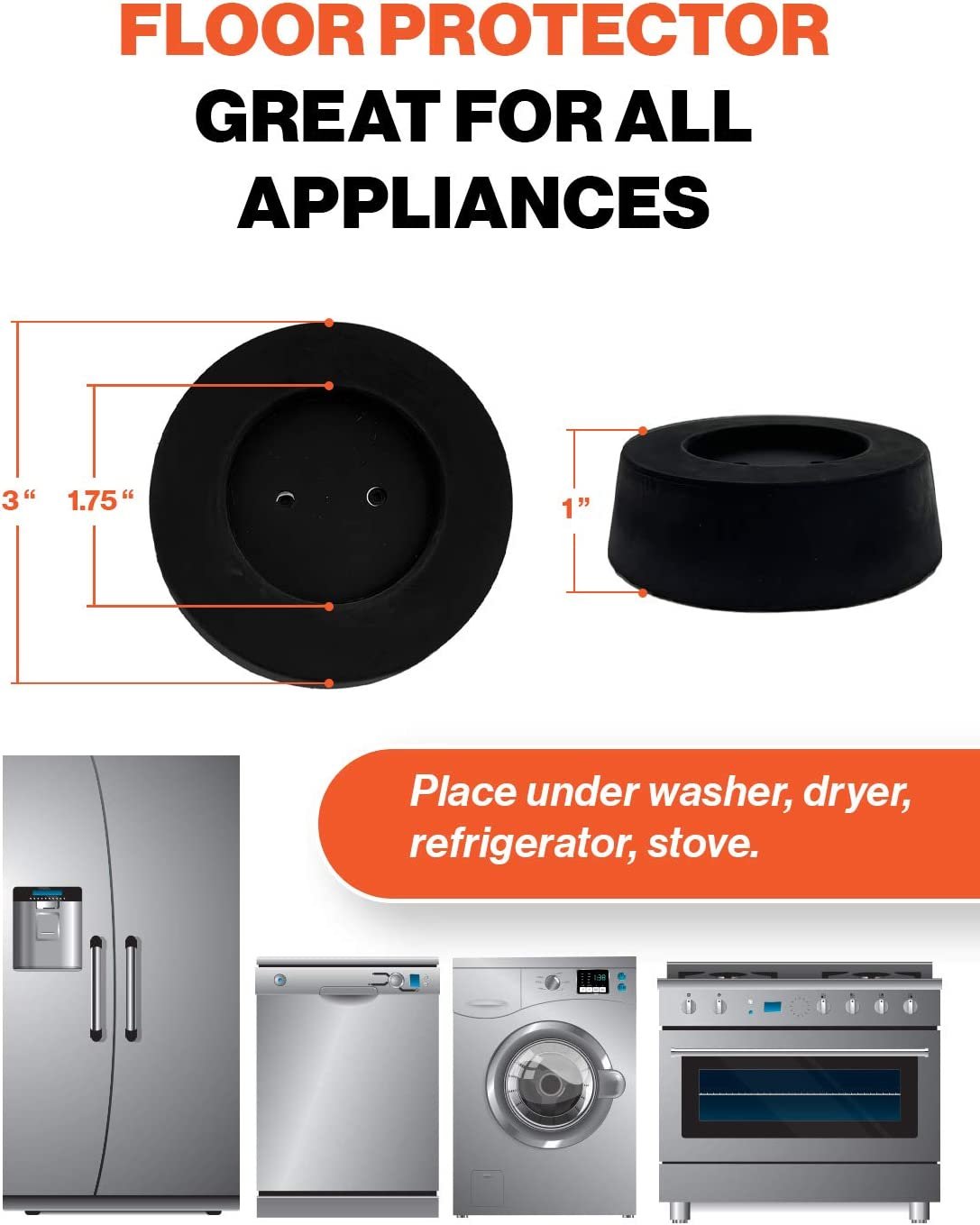 4 Pack SlipToGrip Washer Dryer Pads - BE QUIET Non Vibration, Stainless Insert - PATENTED, FREE Ship & Return