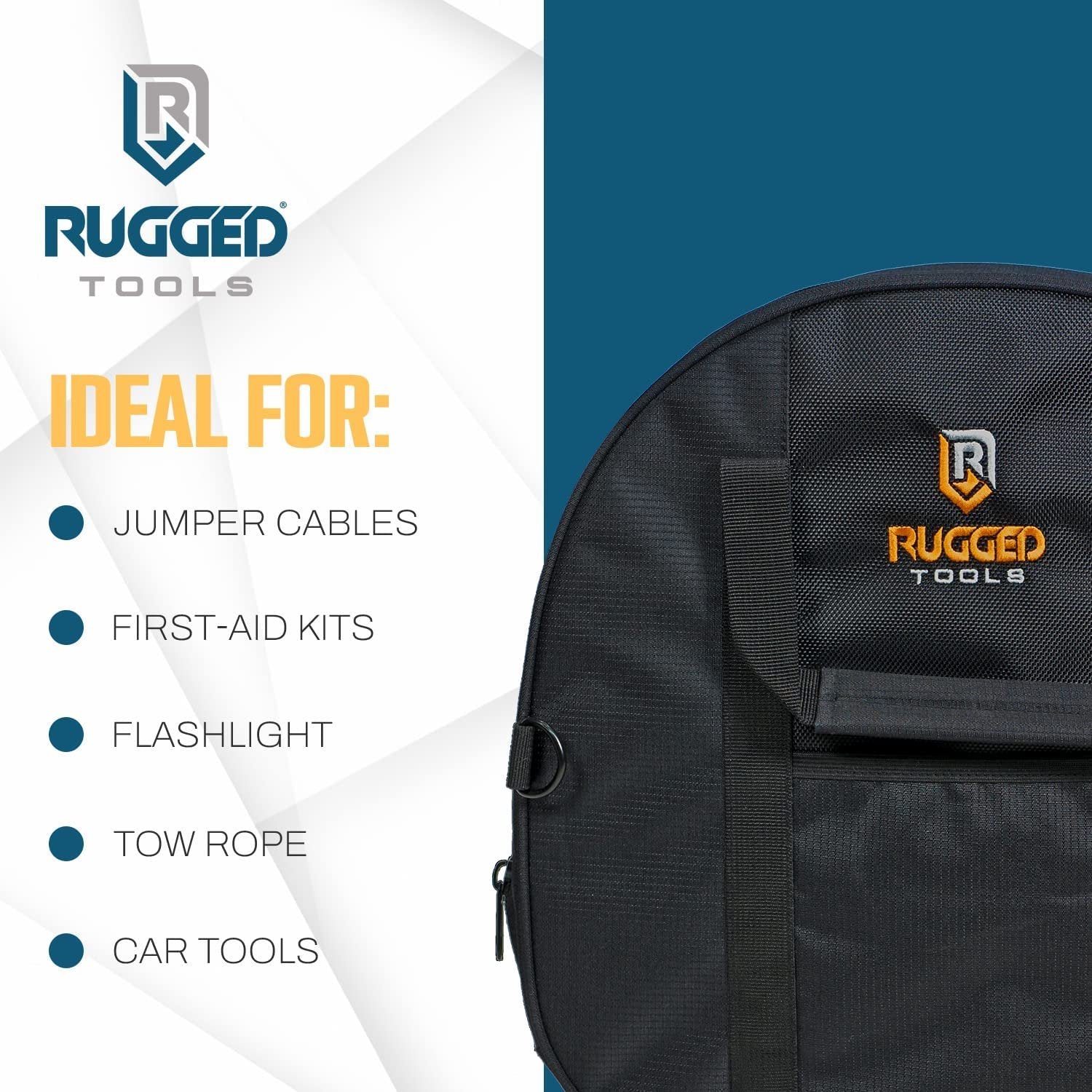 Rugged Tools Cable Bag - Jumper Cable Bag - Storage & Organizer for Cables, Cords, and Hoses Including EV Charging Cables for Electric Vehicles - Tesla, Nissan Leaf, Chevy Bolt