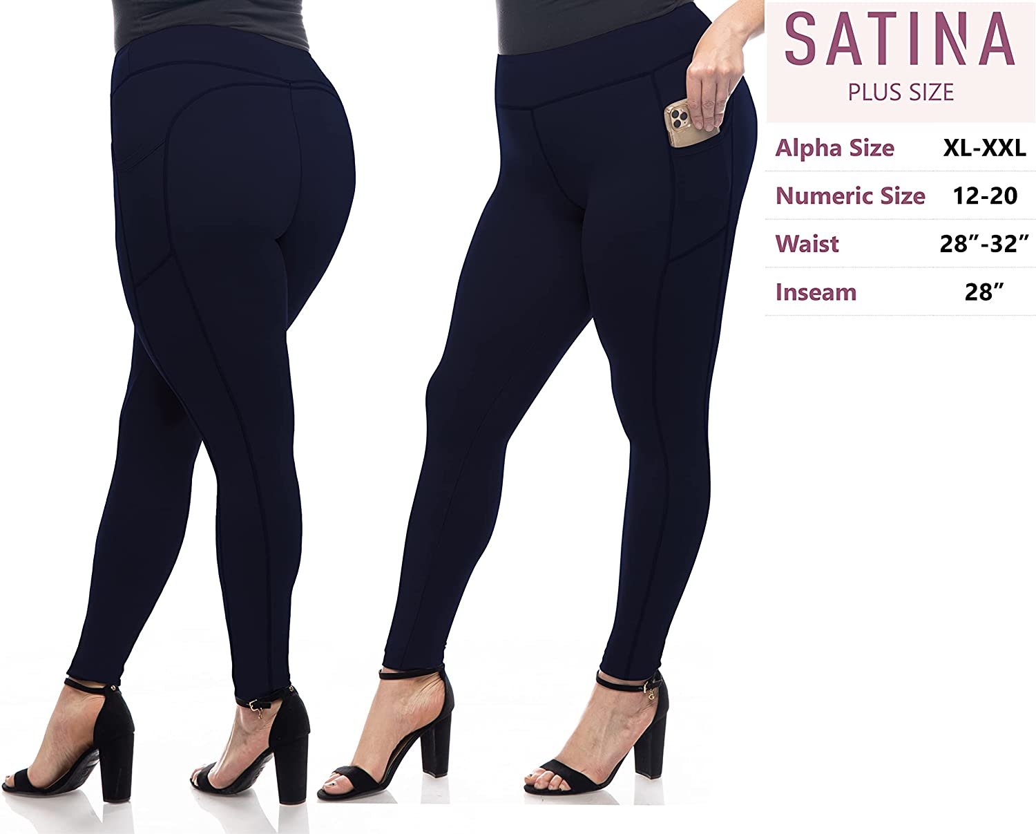 Super Soft SATINA High Waisted Yoga Leggings w/ Pockets | Navy | One Size