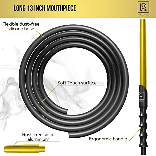 Premium Hookah Hose with Mouthpiece - 60" Long Silicone Water Pipe Hose, Washable, with 15" Aluminum Easy-Grip Mouthpiece - Modern Design Handle, Won't Rust or Ghost Hookah Hose Silicone