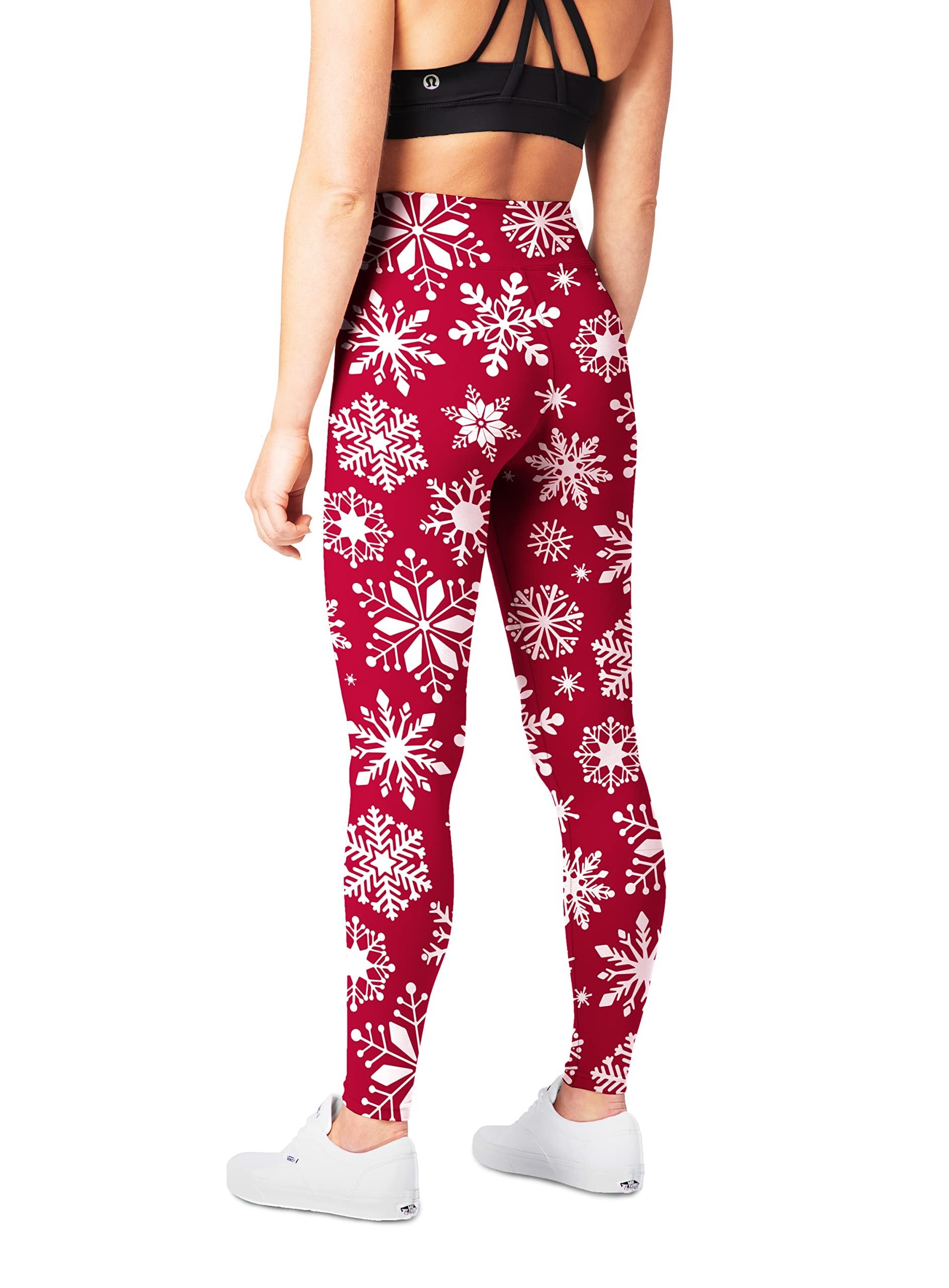 SATINA Christmas Leggings for Women - Buttery Soft Highwaisted Red Snowflake Holiday Leggings