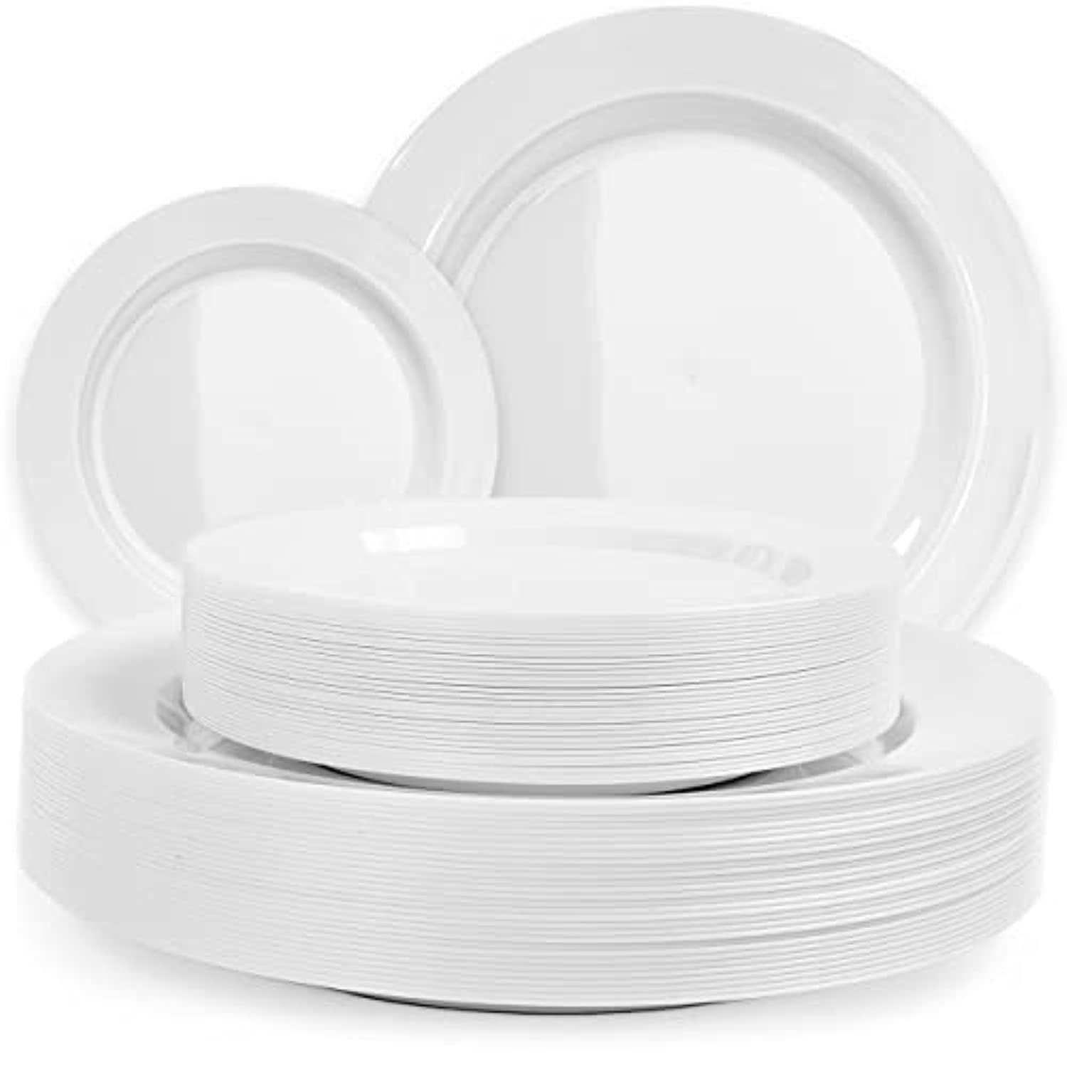 60 White Plastic Plates Disposable, Heavy Duty Plastic Plates for Party - 30 Dinner Plates 10.25" + 30 Salad Dessert Appetizer Plates 7.5", Premium Hard Party Plate Elegant Wedding Holidays Parties