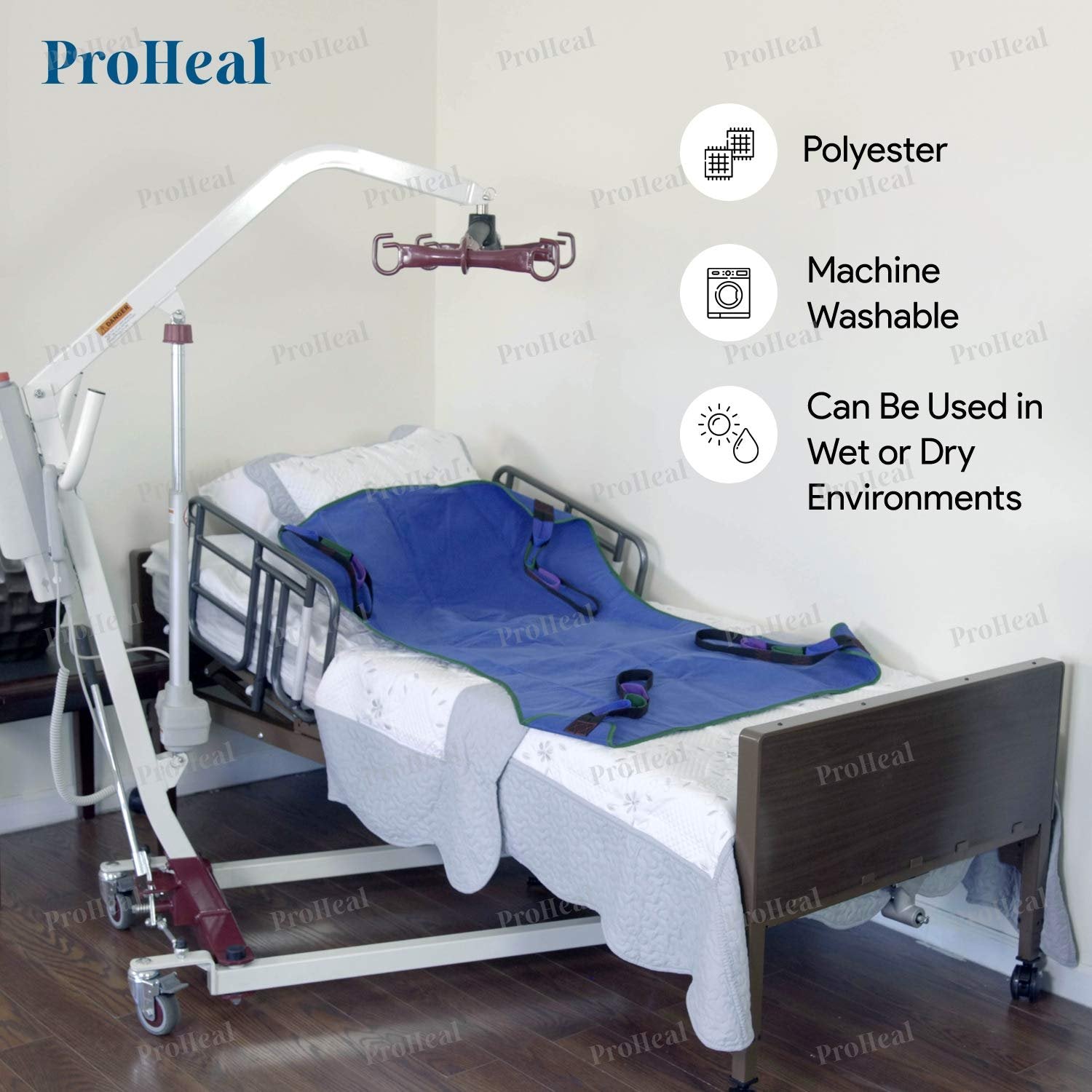 ProHeal Universal Full Body Lift Sling, Large, 55"L x 43" - Solid Fabric Polyester Slings for Patient Lifts - Compatible with Hoyer, Invacare, McKesson, Drive, Lumex, Medline, Joerns and More