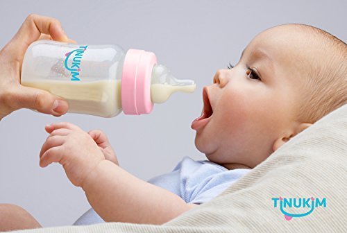Tinukim iFeed Self-Feeding Bottle with Tube, Pink - 4oz (2-Pack) - Anti-Colic System