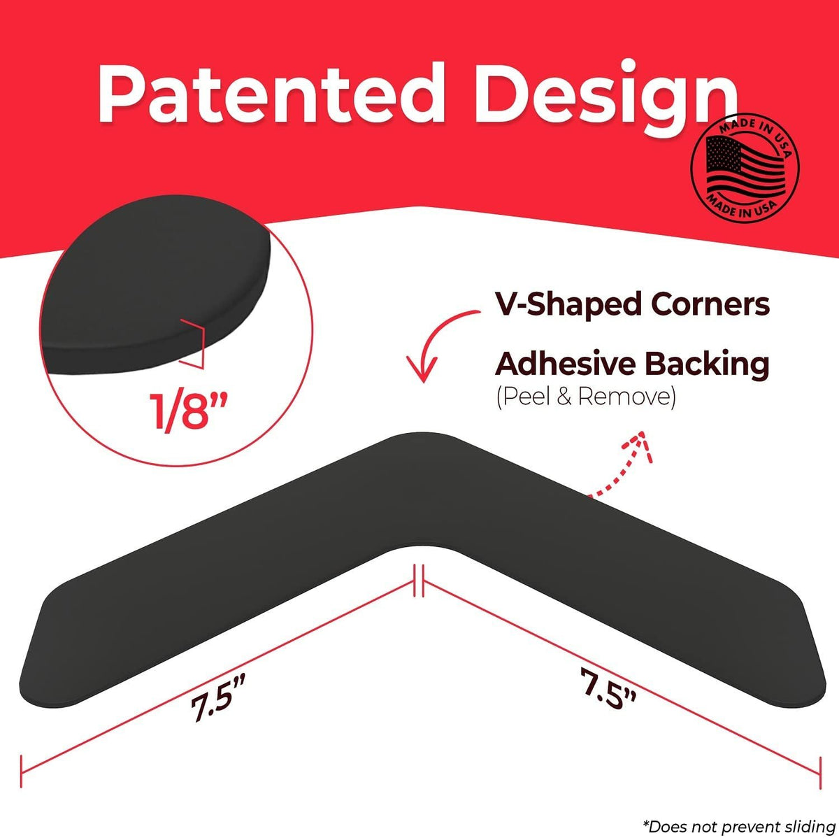 NeverCurl Best V Shape Design Gripper to Instantly Stops Rug Corner Curling. Safe for Wood Floors. for Indoor & Outdoor Rugs - Not an Anti-Slip pad - Made USA - Patented
