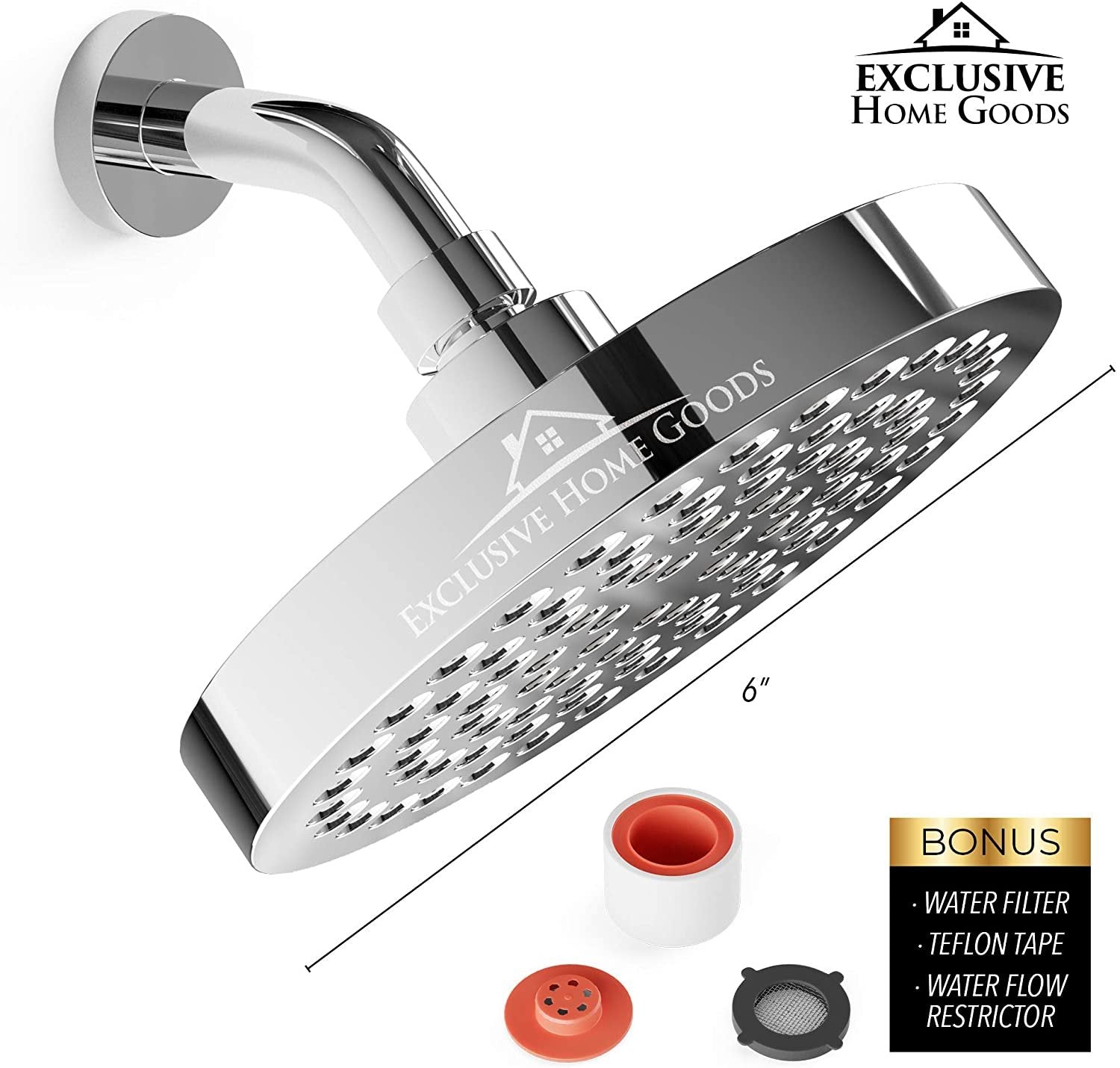 Luxury Rainfall Shower Head - High-Pressure showerhead Jets, rain shower head Ant-Clog Silicone Nozzles (1.8 GPM, Deluxe Chrome)