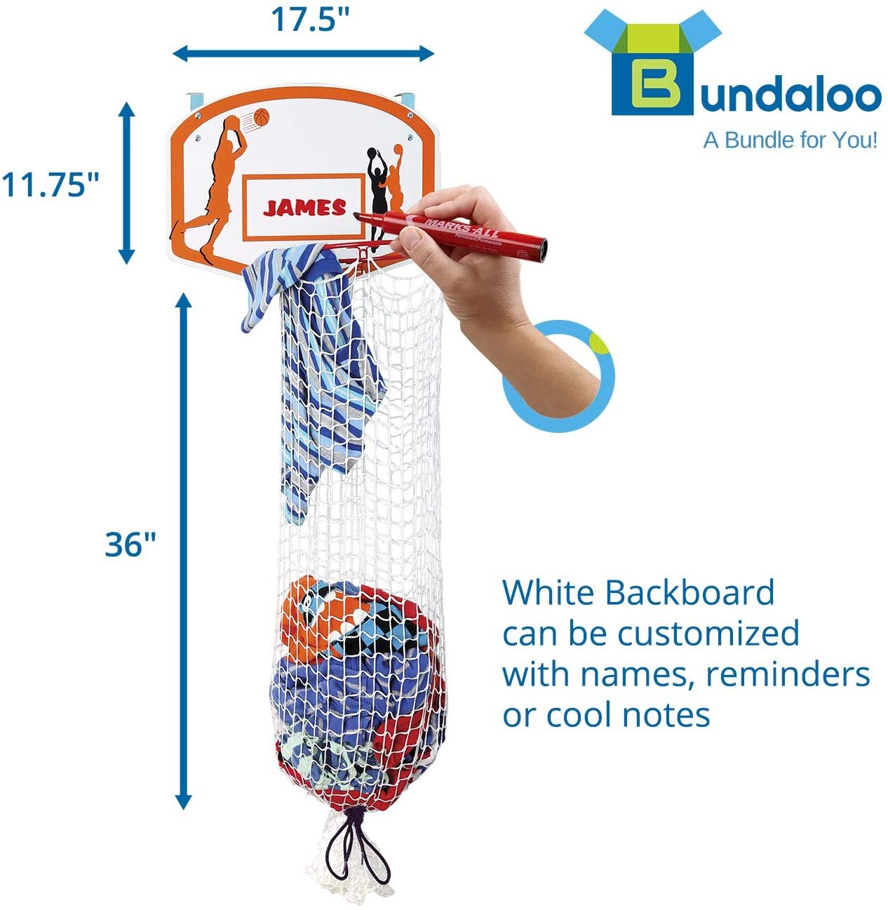 Bundaloo Basketball Laundry Hamper - Over The Door 2 In 1 Hanging Basketball Hoop Or Laundry Hamper Boys & Girls Room Decor - Fun Gift