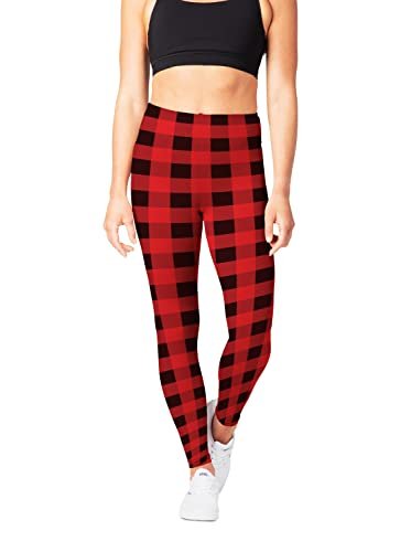 Women's Red Plaid Highwaisted Leggings - Buttery Soft, One Size, Free Shipping
