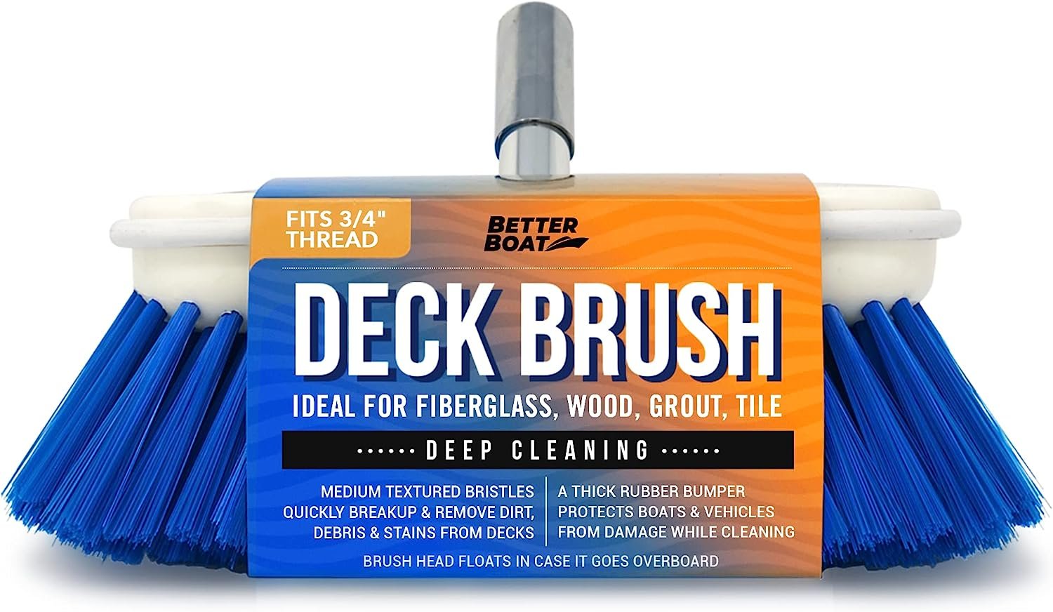 Medium Car Wash Brush & Boat Brush Head Boat Deck Brush Scrubbing Bristle 8" Scrub Cleaning Washing Bumper 3/4" Thread for Handle or Pole Marine, RV, Truck & Auto Supplies Heavy Duty Commercial Grade