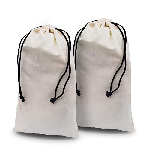 Beige Shoe Dust Bags - 2 Pack, Double Pouch with Drawstring Closure, Breathable Cotton Fabric for 12x17 Inch Shoes