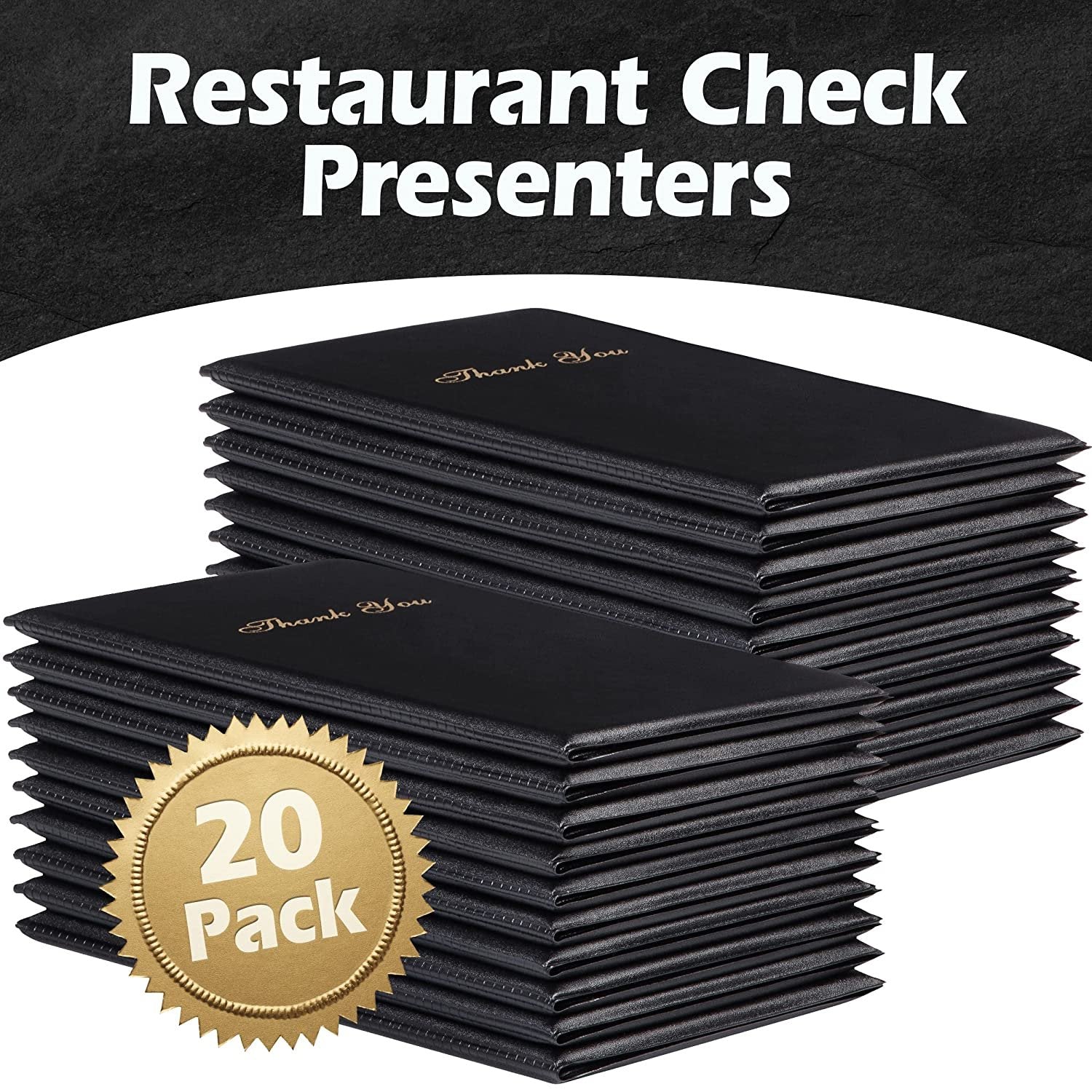 Black 20 Pack Guest Check Presenters - 5.5 x 10 Restaurant Bill Holder