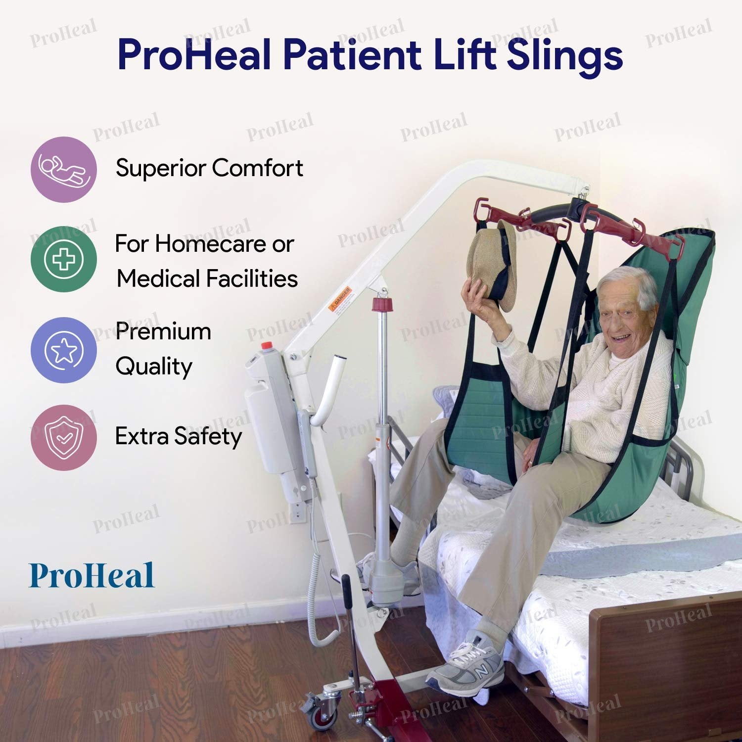 ProHeal Universal Full Body Lift Sling, X Large, 56"L x 43" - Solid Fabric Polyester Slings for Patient Lifts - Compatible with Hoyer, Invacare, McKesson, Drive, Lumex, Medline, Joerns and More