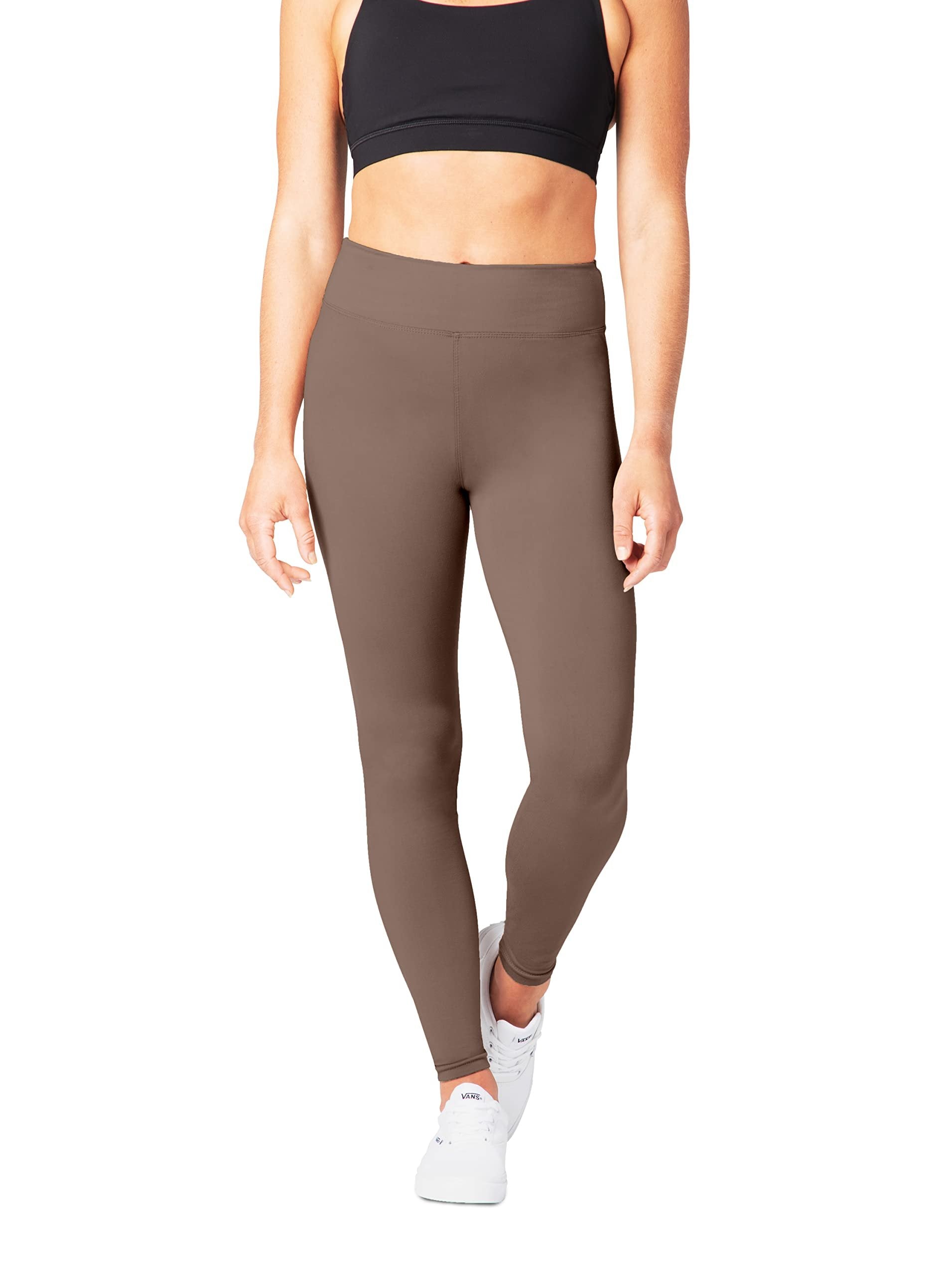 SATINA Tan High Waisted Yoga Leggings | Women's One Size Fits All | 3 Inch Waistband
