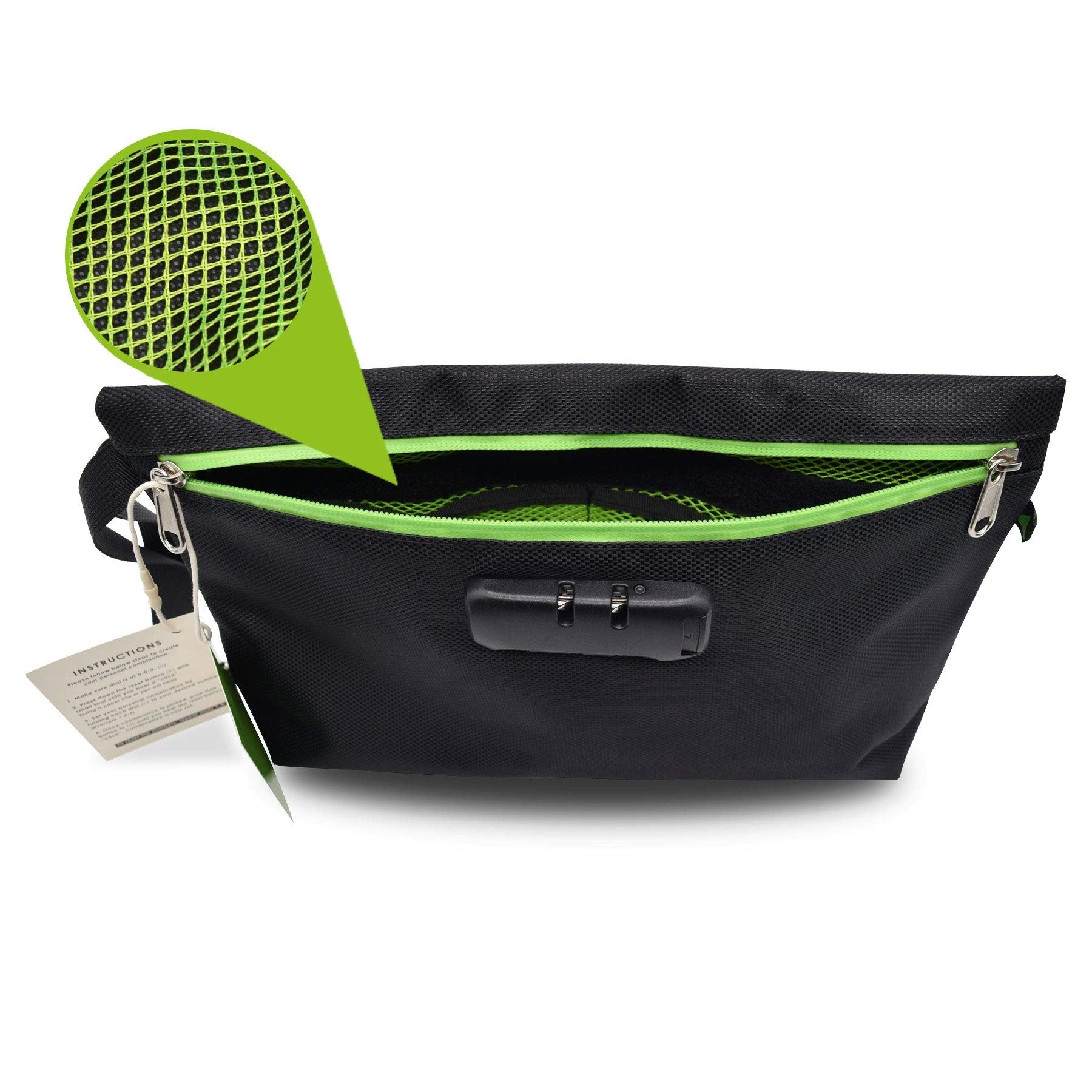 Water Repellent Black Zippered Pouch w/ Lock Combo & Wristlet Handle-12.8x2.3x7.68