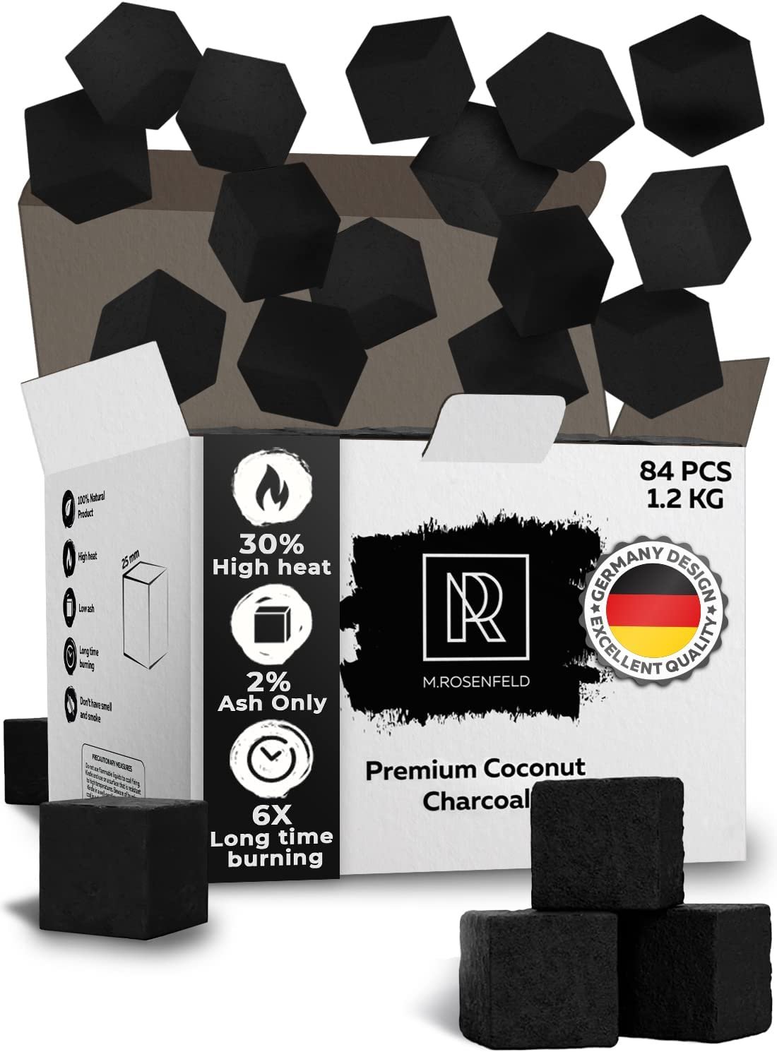 XL Pack 84 Coconut Charcoal Hookah Coals - 1.2 KG White Value Pack Size - 100% Natural - 25mm Cubes - Free Shipping