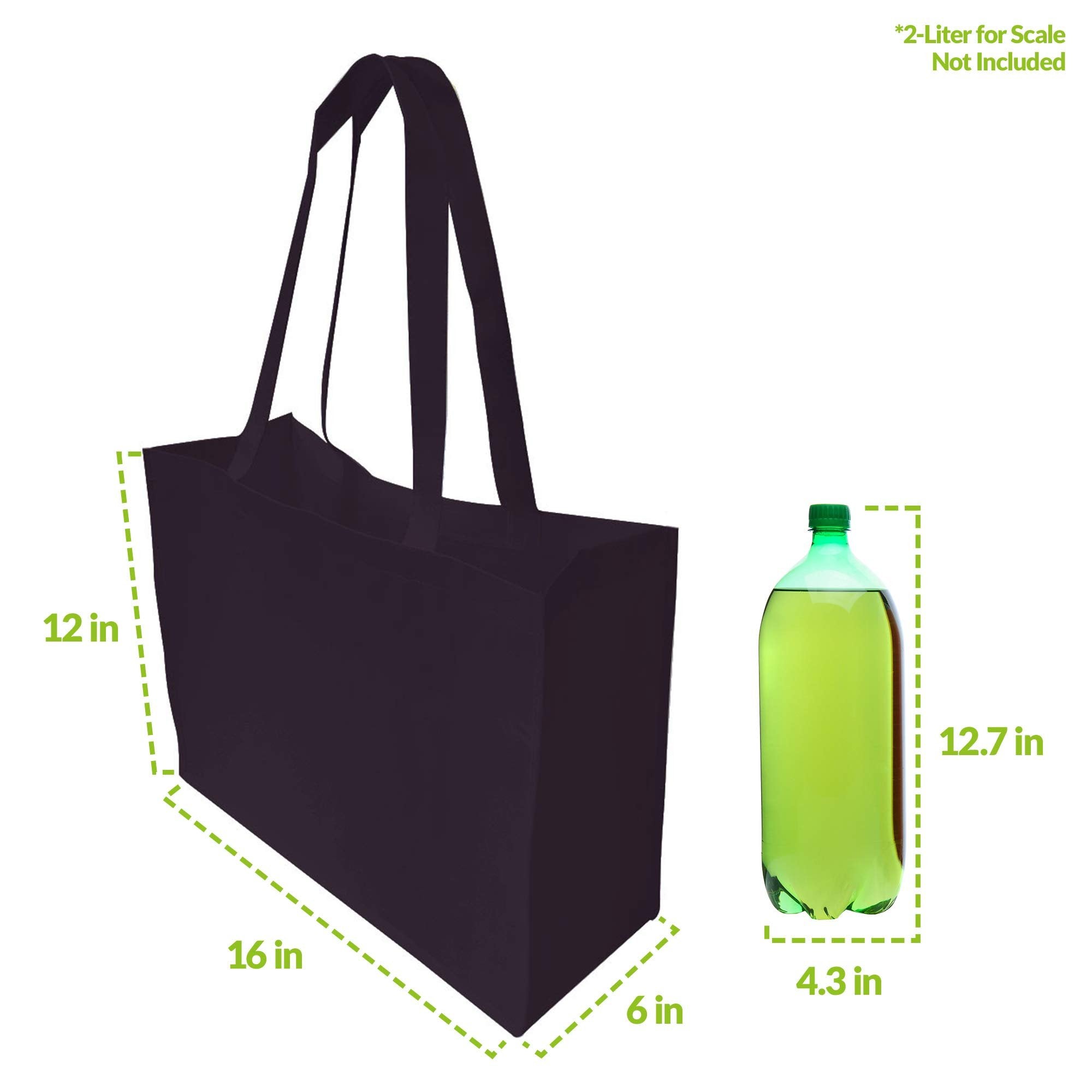 12 Pack Large Black Tote Bags with Handles - Eco Friendly, Reusable & Durable - 16x6x12 Inches
