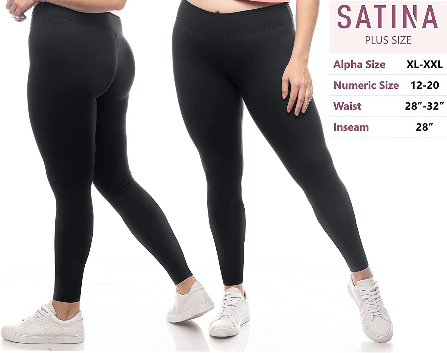 SATINA Black High Waisted Leggings 3 Waistband One Size - Free Shipping & Returns
