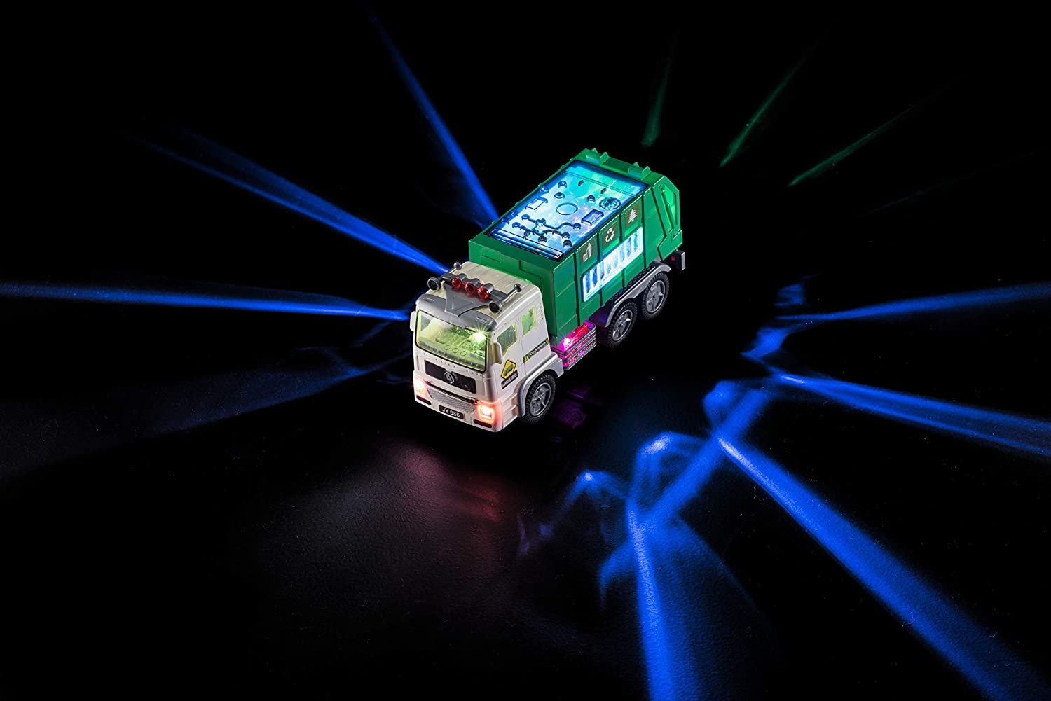 Toy Garbage Truck for Kids with 4D Lights and Sounds - Battery Operated Automatic Bump & Go Car - Sanitation Truck Stickers