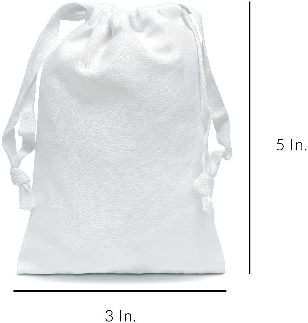 Small Drawstring Bags - 12 Pack 3x5 Inch Small Bright White Muslin Cotton Cloth Pouches in Bulk, Mini Canvas Cloth Fabric Pouch for Jewelry, Gifts, Candy, Parties, Wedding Favors, Soaps, Treats, Crafts