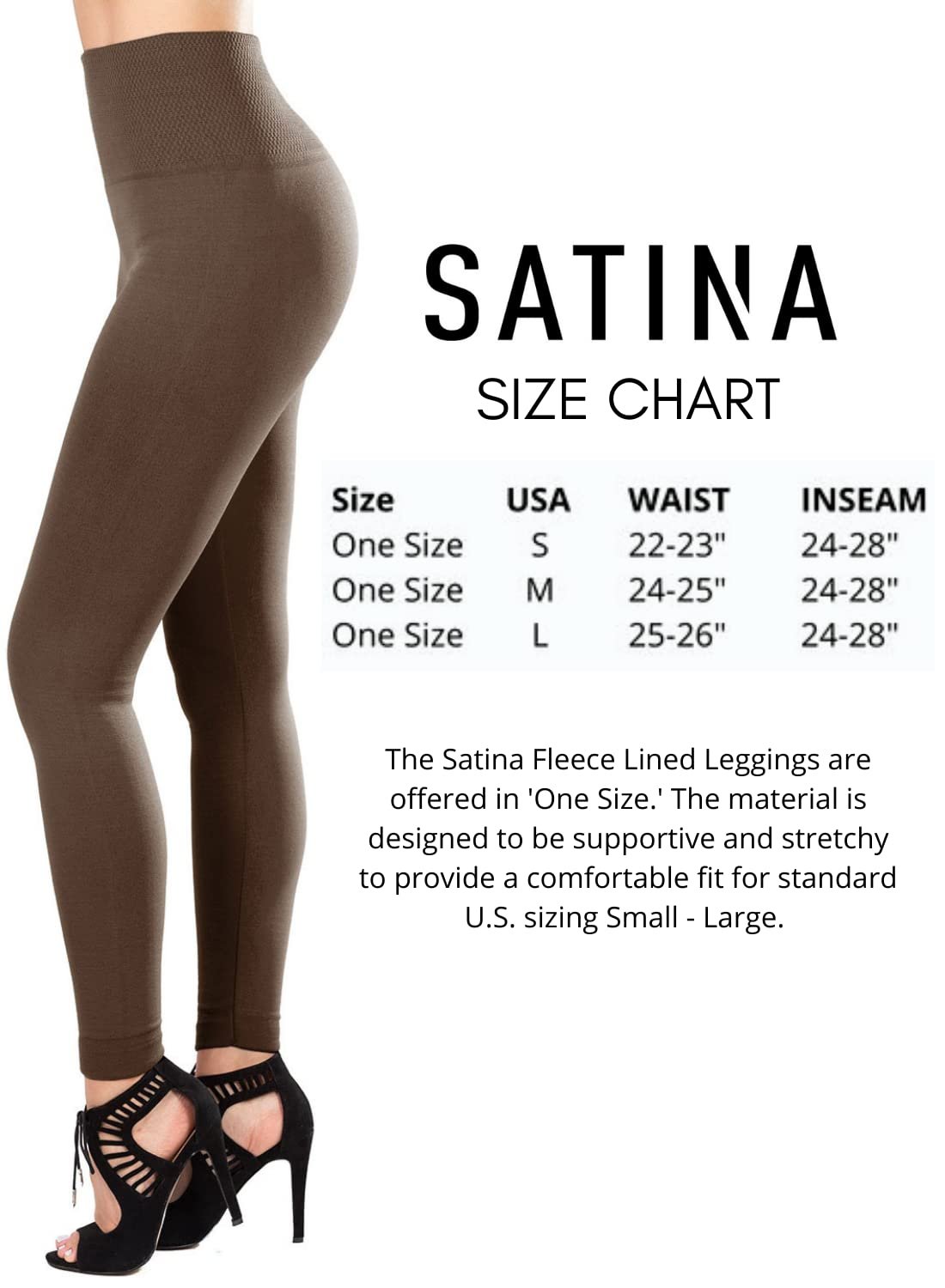 SATINA High Waisted Leggings Tummy Control Compression | Mocha One Size Free Shipping