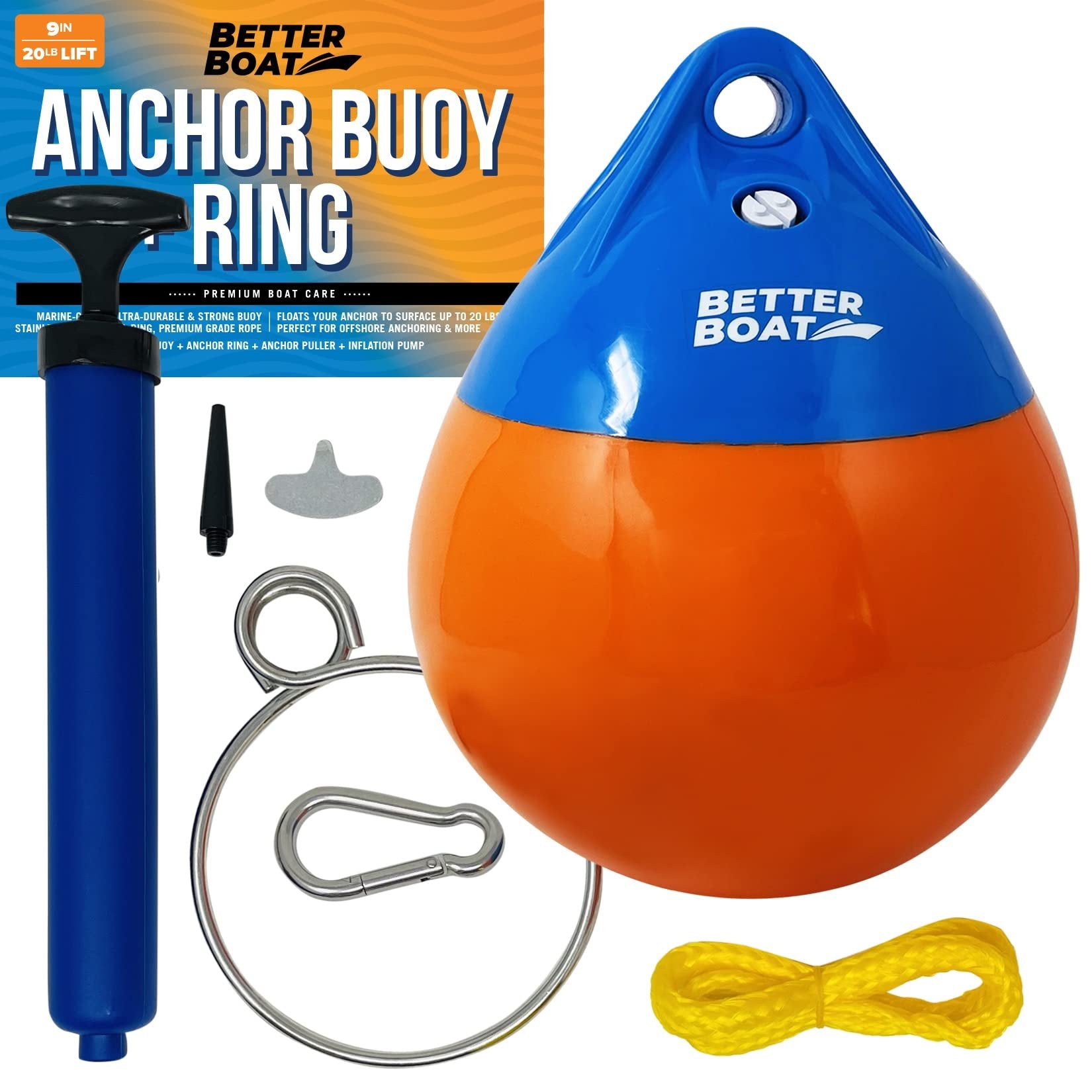 Anchor Buoy & Retrieval Ring Vinyl Boat Bouy Balls Round Boat Mooring Buoys, Bumper or Marker and Anchor Float Ball Floating Pick Up for Rope Line Crab Pot Puller or Inflatable Dock Sea & Lake