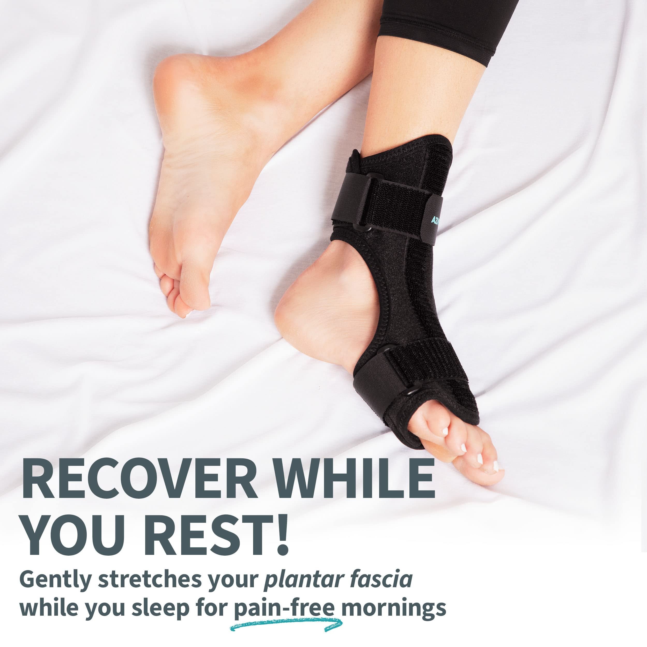 AZMED Plantar Fasciitis Night Splint, Black, Size 1, Compression Foot Sleeve for Heel, Ankle & Achilles Tendonitis, Adjustable Arch Support Brace for Pain Relief, Light & Breathable