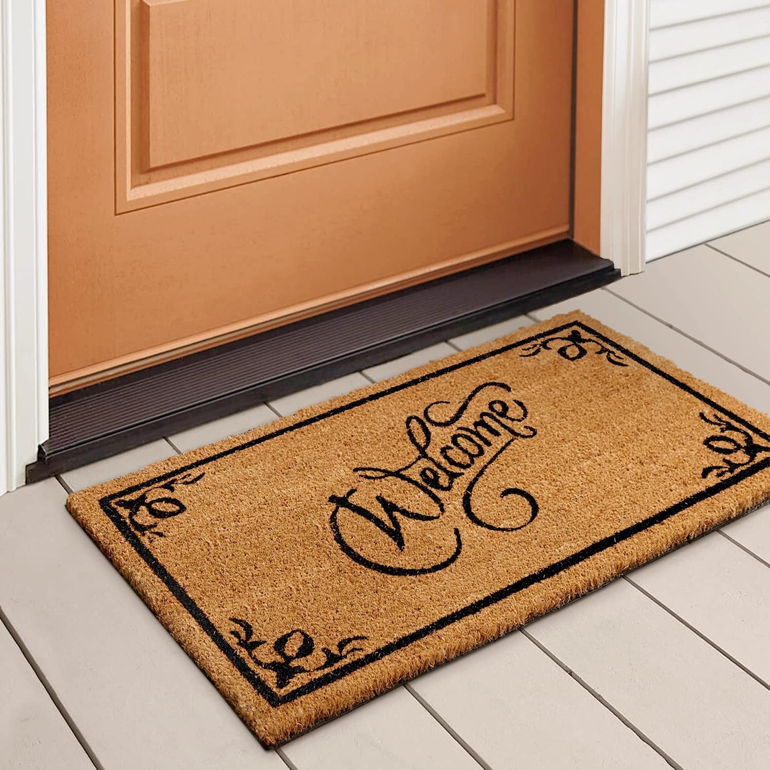 LuxUrux Welcome Mats Outdoor Coco Coir Doormat, with Heavy-Duty PVC Backing - Natural - Perfect Color/Sizing for Outdoor/Indoor uses.,30 x 17.