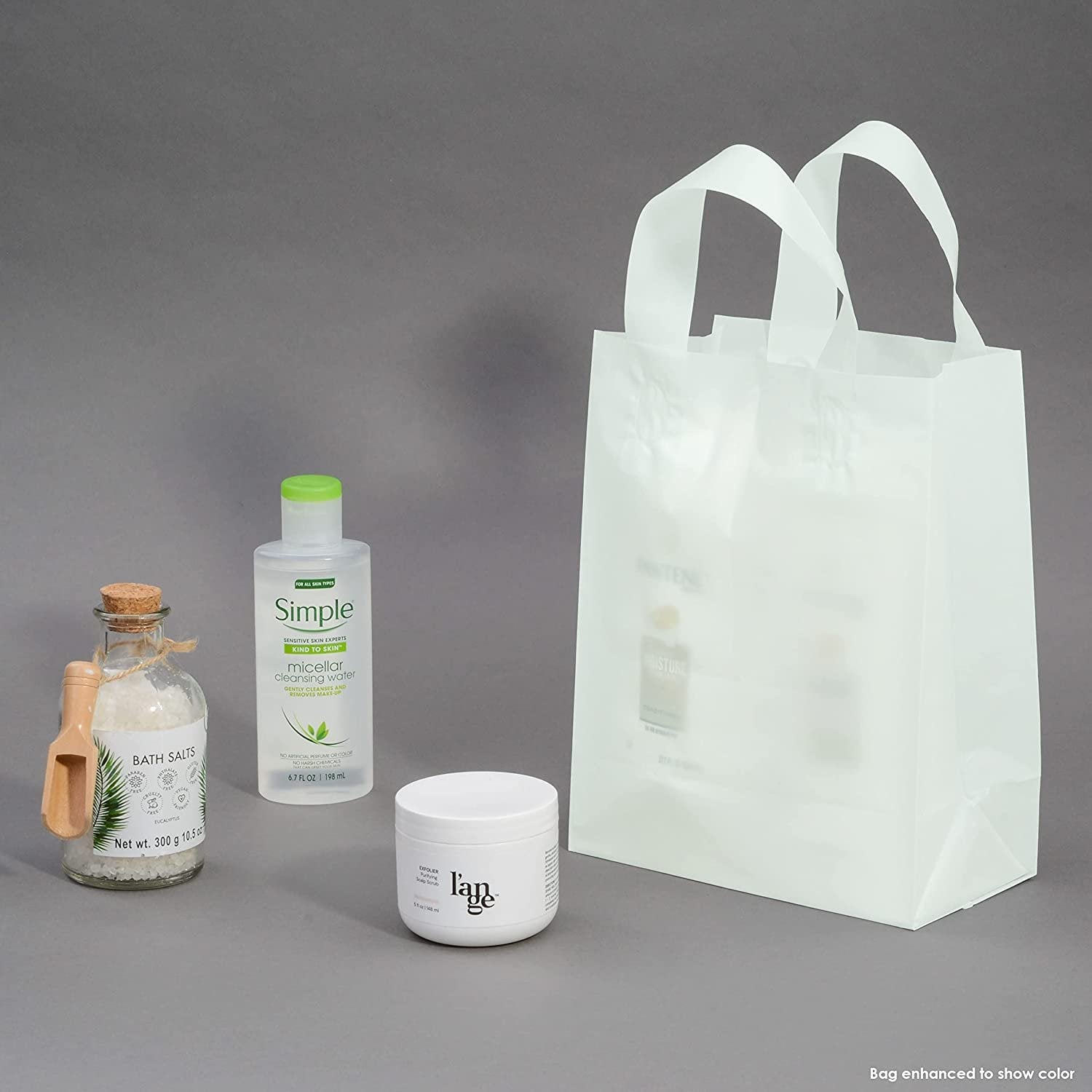 Shopping Bags for Small Business - 8x4x10 Inch 100 Pack Small Frosted Mint Green Colored Plastic Shopping Bags with Handles & Cardboard Bottom for Gifts, Business, Boutique & Retail Customers in Bulk