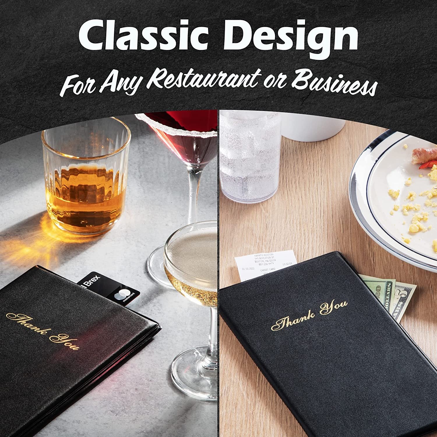 Black 20 Pack Guest Check Presenters - 5.5 x 10 Restaurant Bill Holder