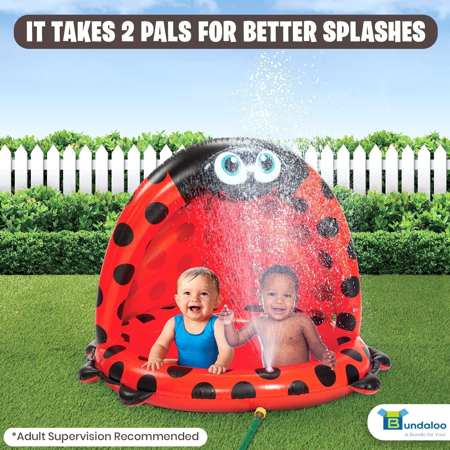 Bundaloo Baby Pool with Canopy and Sprinkler - Inflatable Ladybug Kiddie Pool for Toddler Boys and Girls with Shade - Perfect Toy for Outdoor Summer Fun