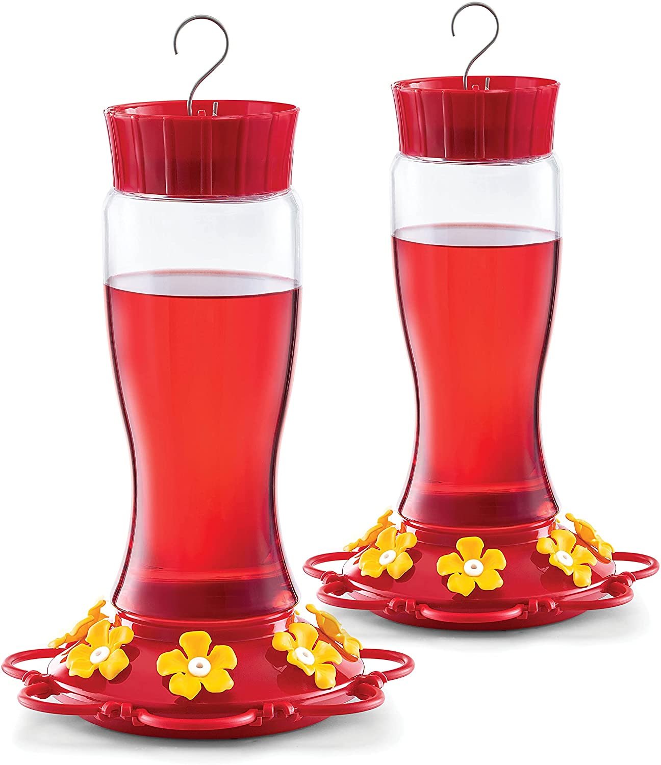 SEWANTA 30oz Red Hummingbird Feeder Set of 2 - Built-in Ant Guard, 7 Feeding Ports, Easy Filling/Cleaning