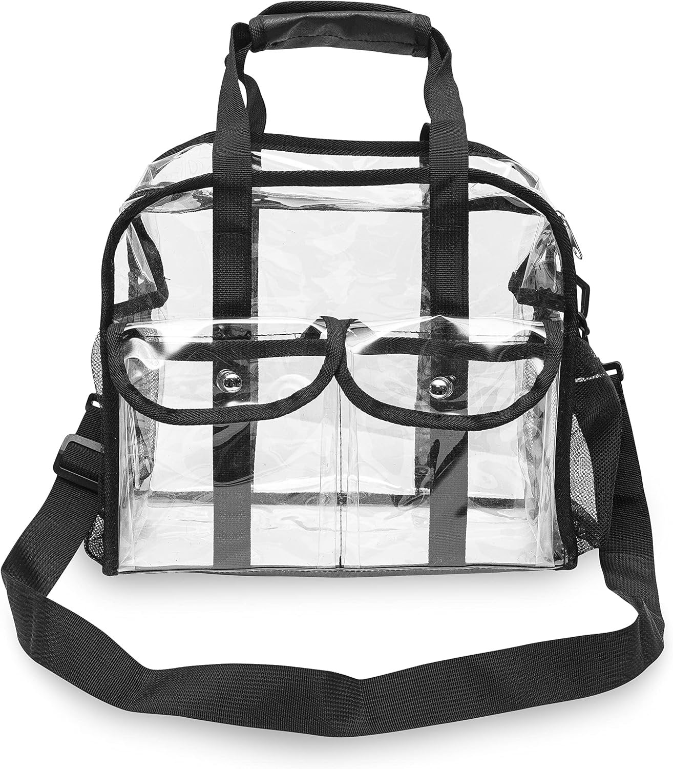 Clear Tote Bag - 12x6x12 Clear Stadium Bag, Transparent Water Resistant Plastic Messenger Tote with Handles, Shoulder Strap, & Pockets, Approved for Stadium Events, Concert, Festivals, Travel, Work