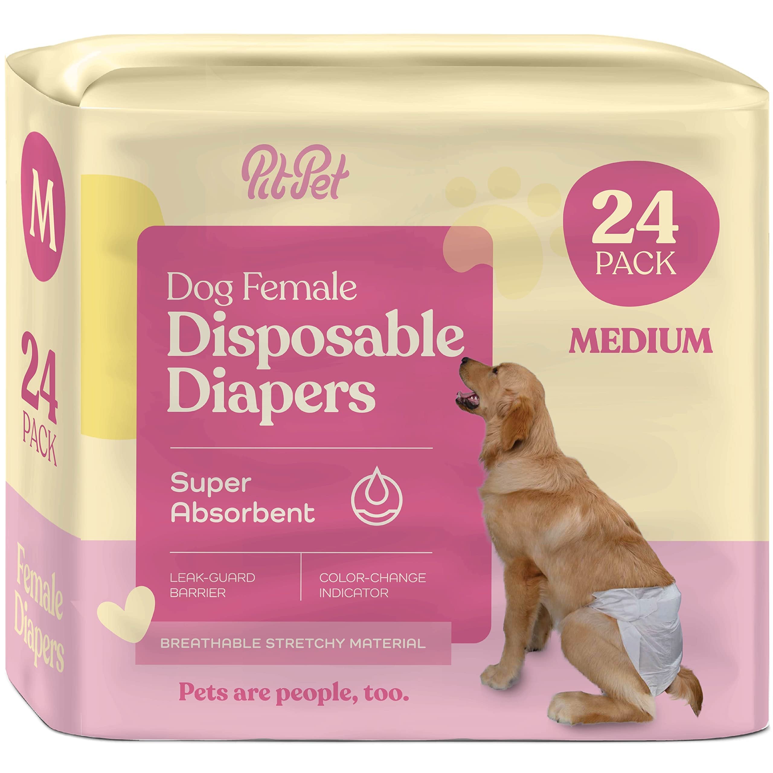 24-Pack Medium White Female Dog Diapers - Super Absorbent Comfortable and Disposable - FlashDry Gel & Wetness Indicator - Leakproof for Heat, Urination, Incontinence - Free Shipping & Returns