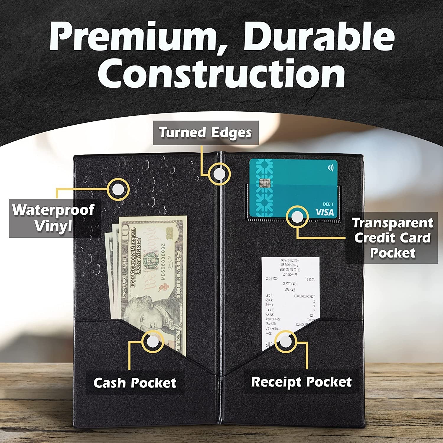 Black 20 Pack Guest Check Presenters - 5.5 x 10 Restaurant Bill Holder