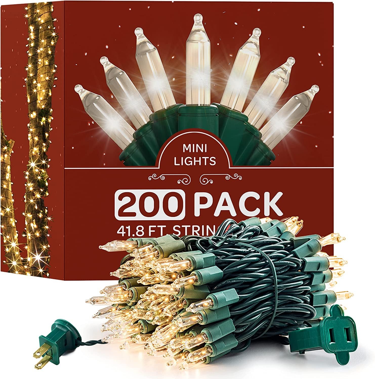 Christmas Lights [Set of 200] Warm White Christmas Lights, UL Listed for Indoor/Outdoor Use, Mini Christmas Lights, Small Christmas Lights for Holiday/Party Festival Decorations 41.45 Ft (Green Wire)