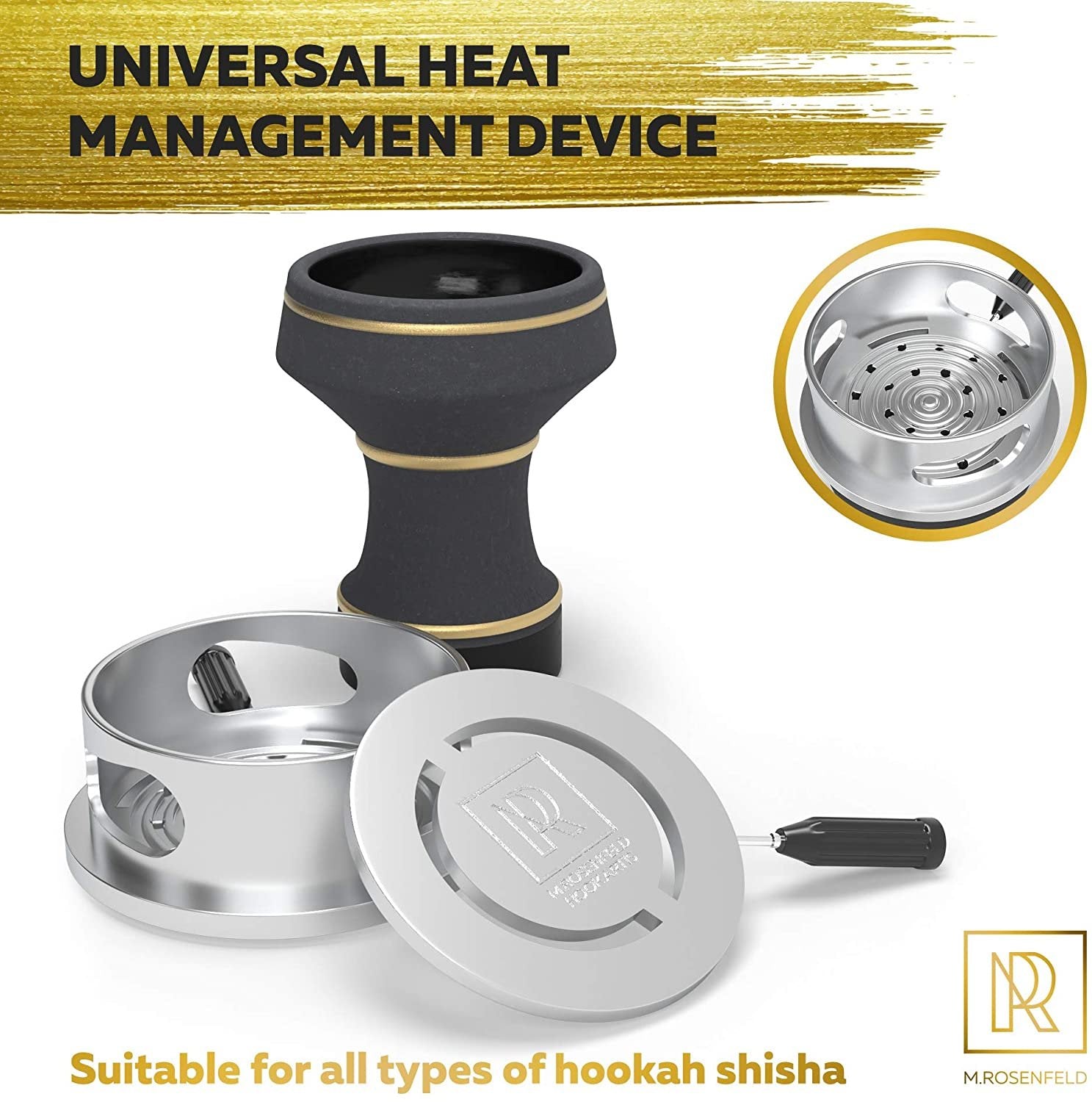 Premium Black Stone Hookah Bowl Set with HMD - Size 1 - Luxury Heat Management, Charcoal Holder & Cover Included