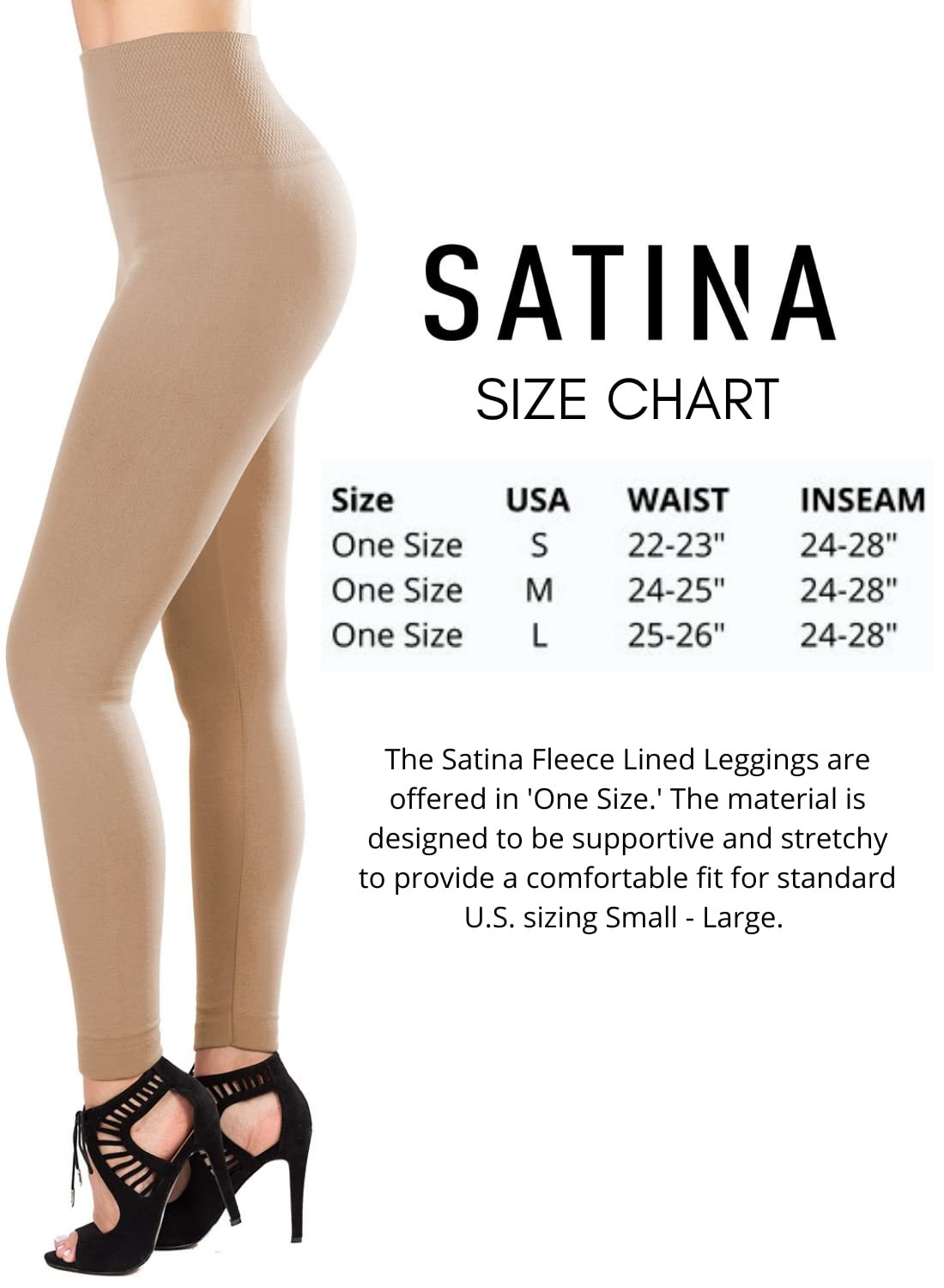 SATINA Nude High Waisted Leggings, Tummy Control, Compression Waistband, One Size