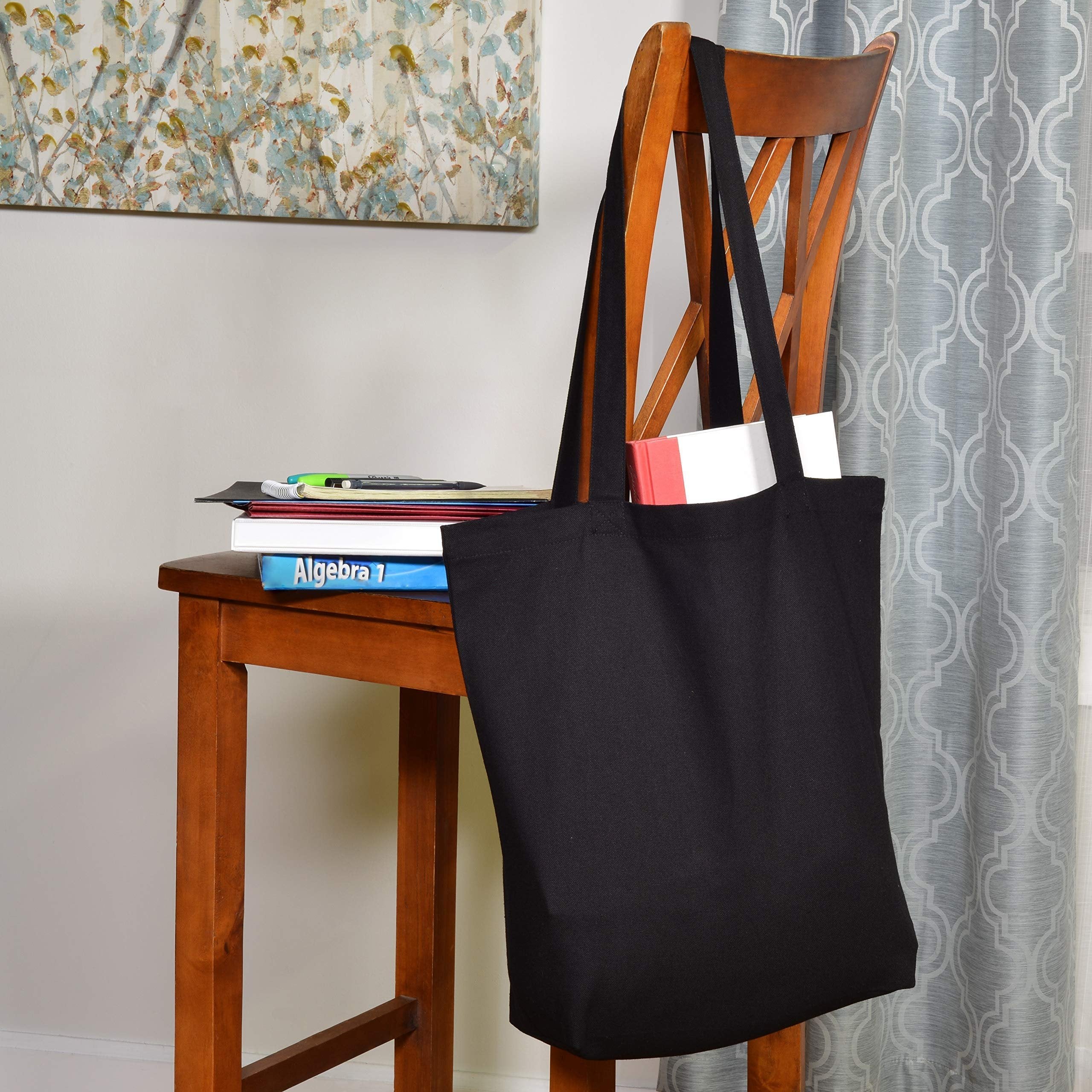 2 Pack Black Canvas Tote Bags 16x16x5 - Shoulder Length Handles, Reusable Muslin Cloth for Crafting, Business, and Gifts