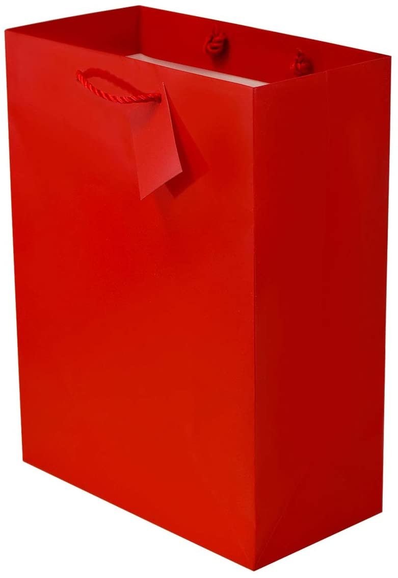 Red Gift Bags - 12 Pack Designer Paper Totes for Parties & Gifts - 10x5x13 inches