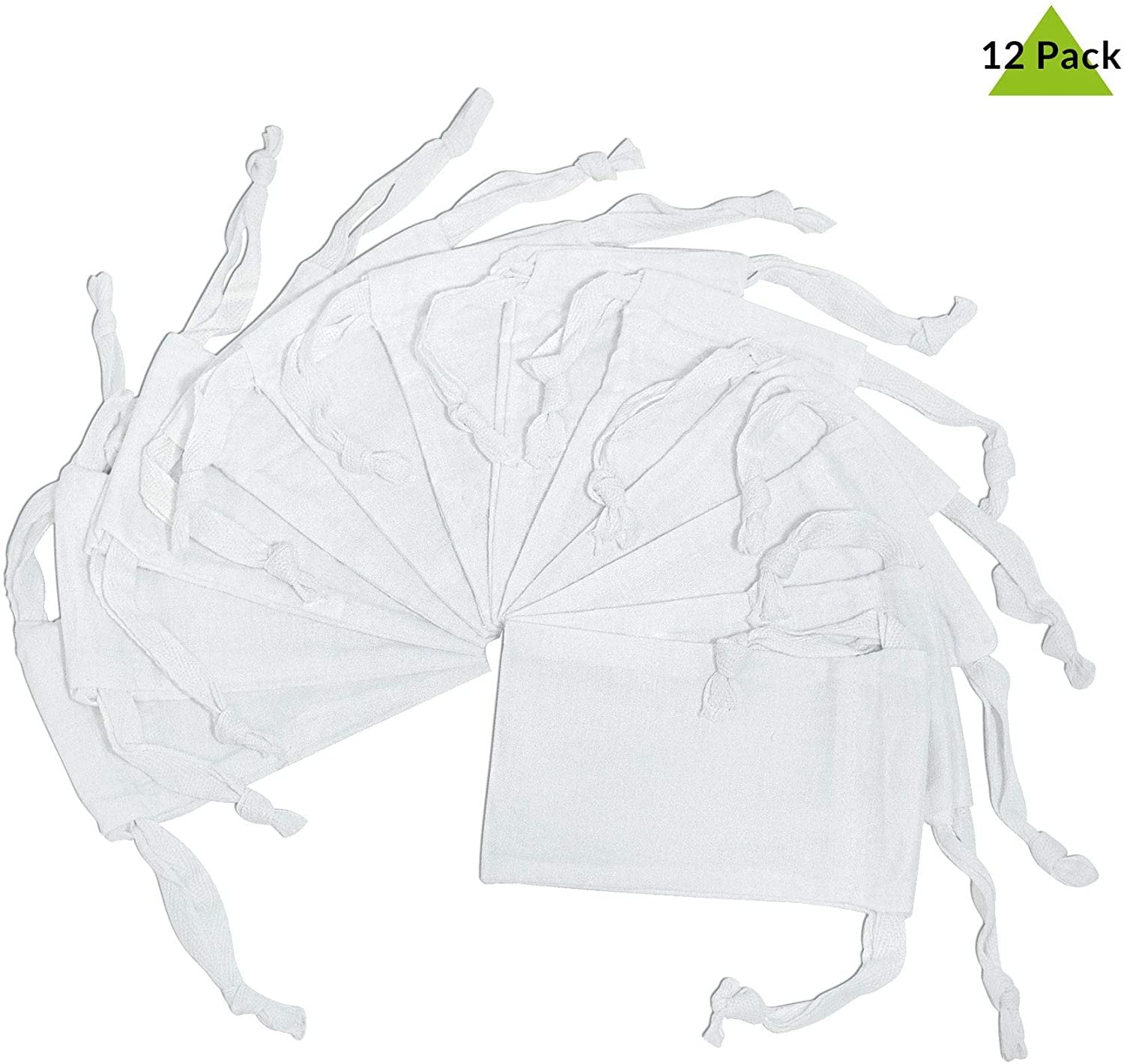 Small Drawstring Bags - 12 Pack 3x5 Inch Small Bright White Muslin Cotton Cloth Pouches in Bulk, Mini Canvas Cloth Fabric Pouch for Jewelry, Gifts, Candy, Parties, Wedding Favors, Soaps, Treats, Crafts