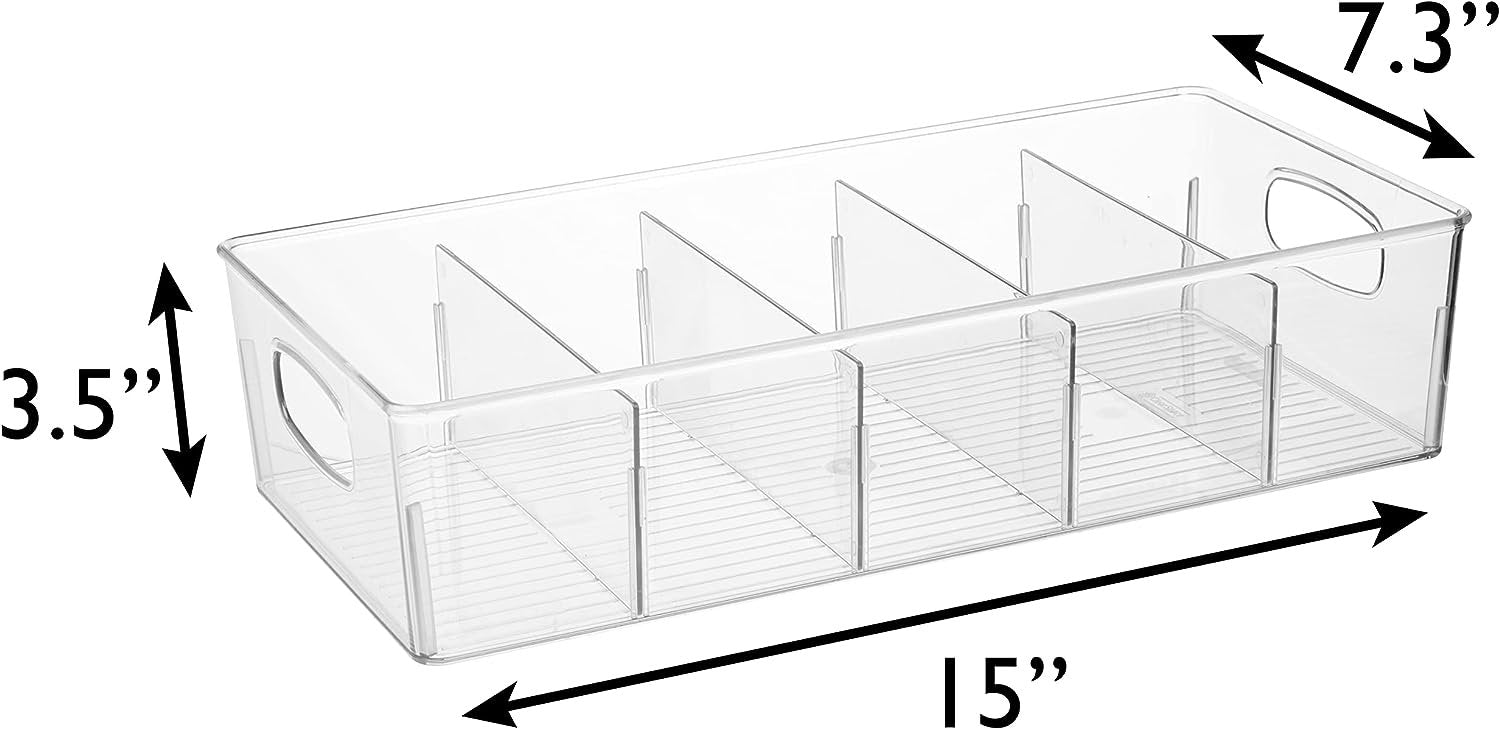 ClearSpace Plastic Pantry Organization and Storage Bins with Removable Dividers – XL Perfect Kitchen / Refrigerator/ Cabinet Organizers, 2 Pack