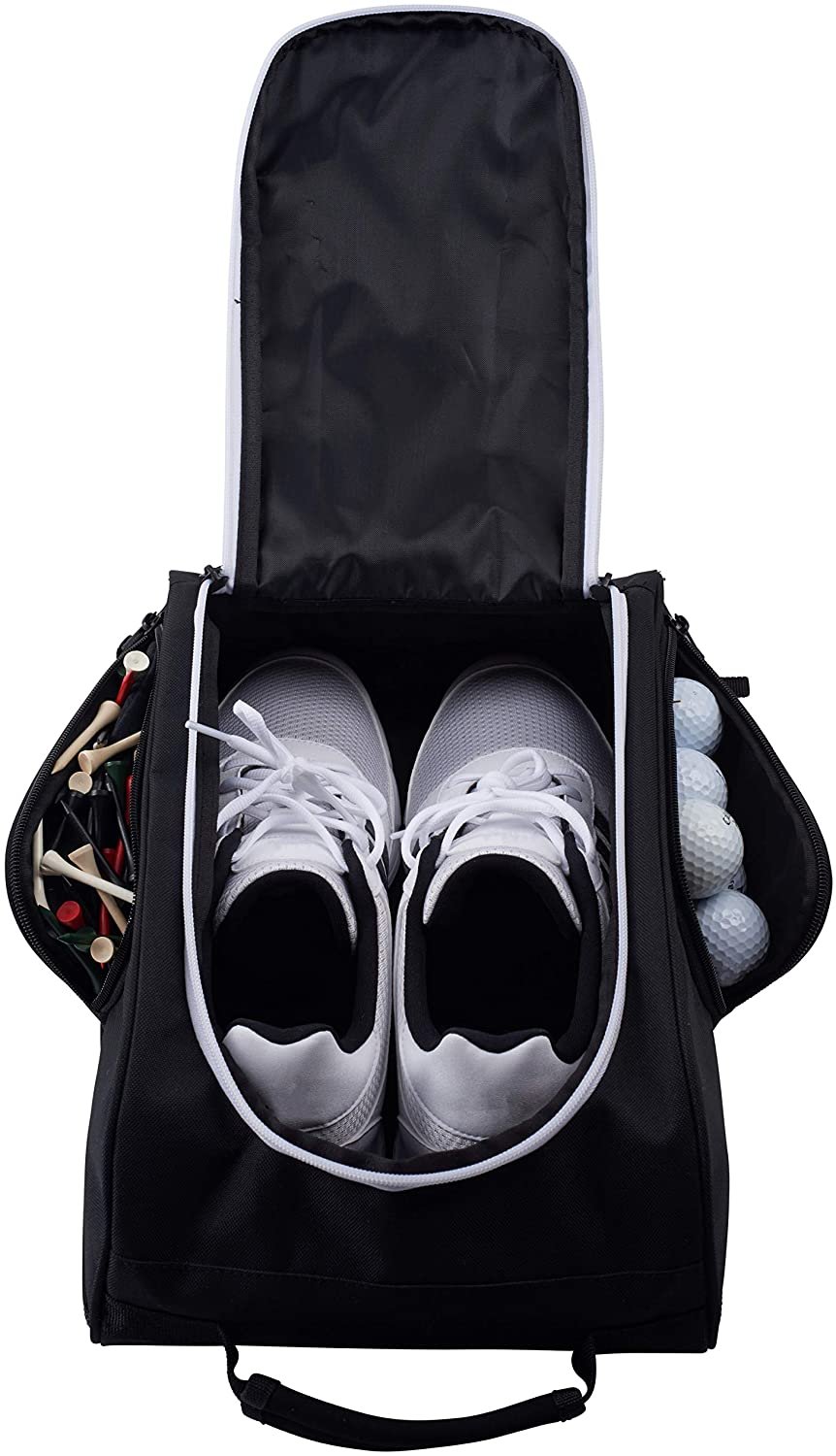 Large Athletico Golf Shoe Bag - Black Zippered Carrier w/ Ventilation & Pocket for Socks, Tees - Free Shipping & Returns