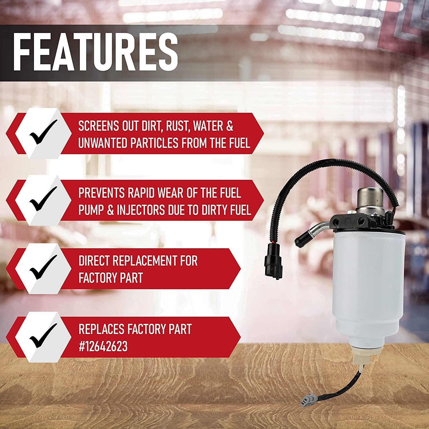 Fuel Filter with Head Assembly and Sensor - Compatible with Chevy and GMC Trucks - 6.6L Silverado 2500 HD, Classic, Sierra, HD, 3500 Classic with Duramax - Replaces TP3018, 904-517, 12642623, 12639448