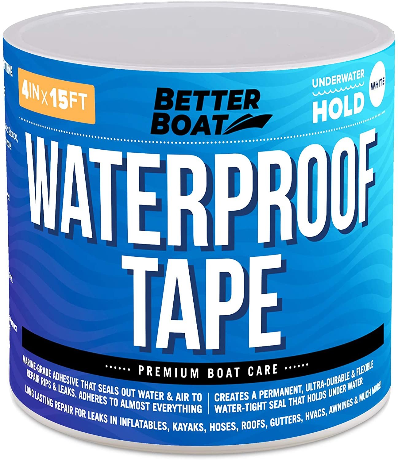White Waterproof Tape 15ft 4in | Heavy Duty Rubberized Sealant for Outdoor Use | Better Boat Marine Grade Sealing Tape