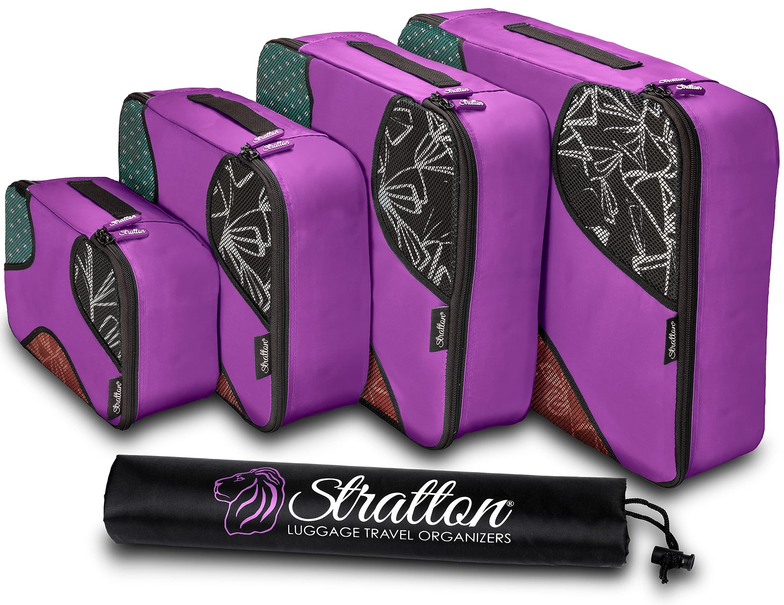 Stratton 5 Set Packing Cubes, Travel Luggage Organizers with Laundry Bag (Orchid Purple)