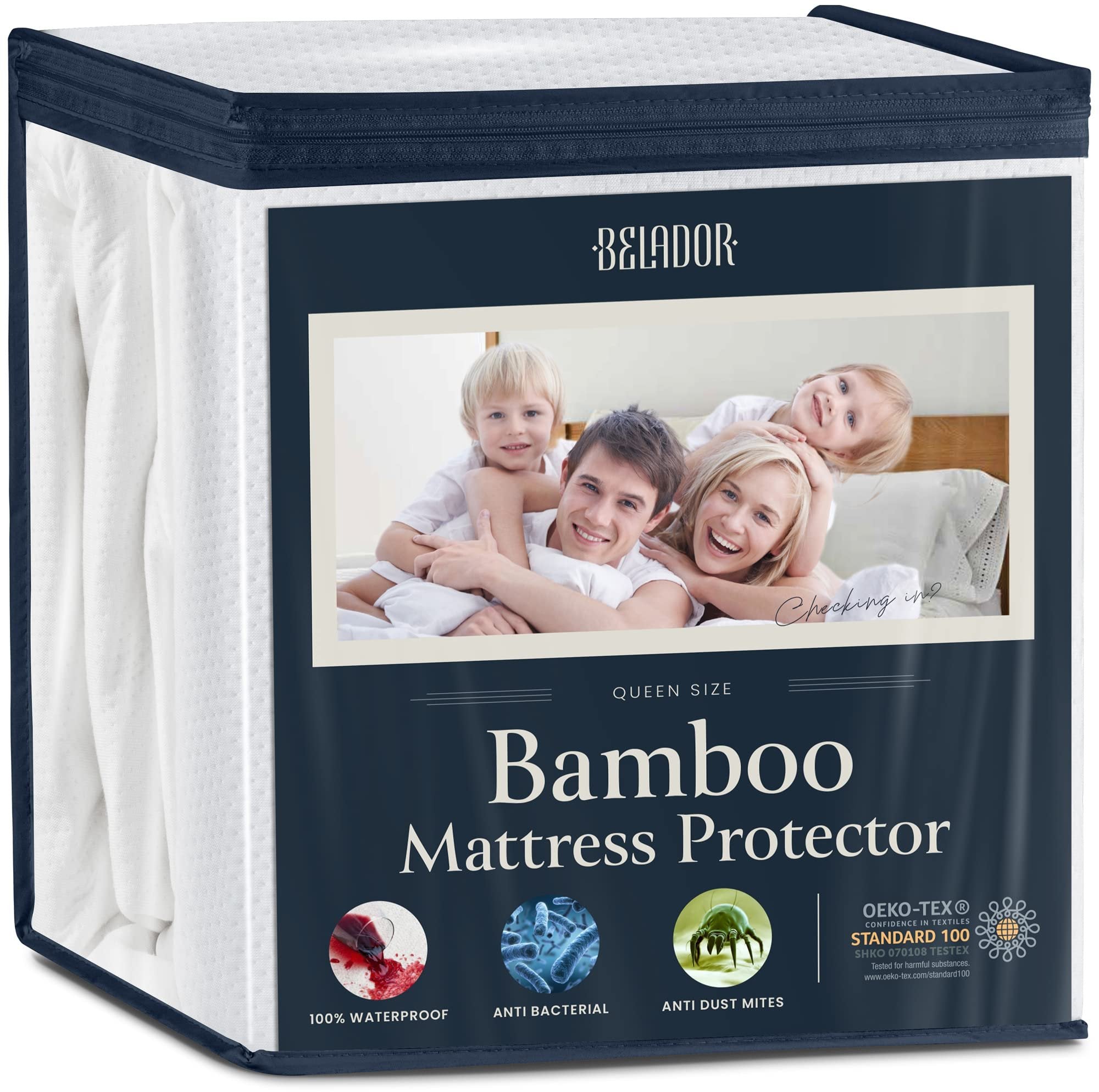 Queen White Bamboo Waterproof Mattress Protector - Hypoallergenic & Breathable